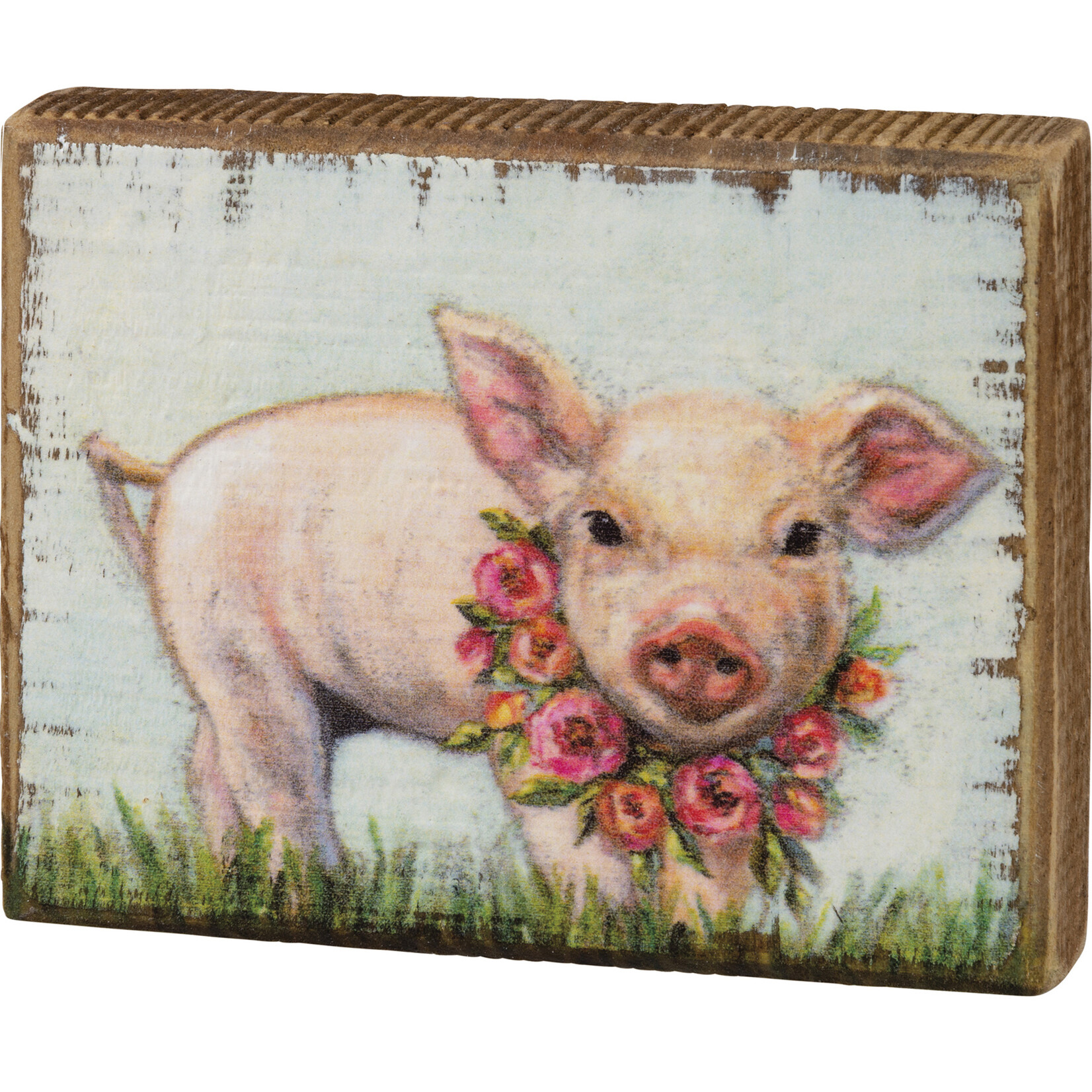 Primitives by Kathy Piglet Wreath Block Sign