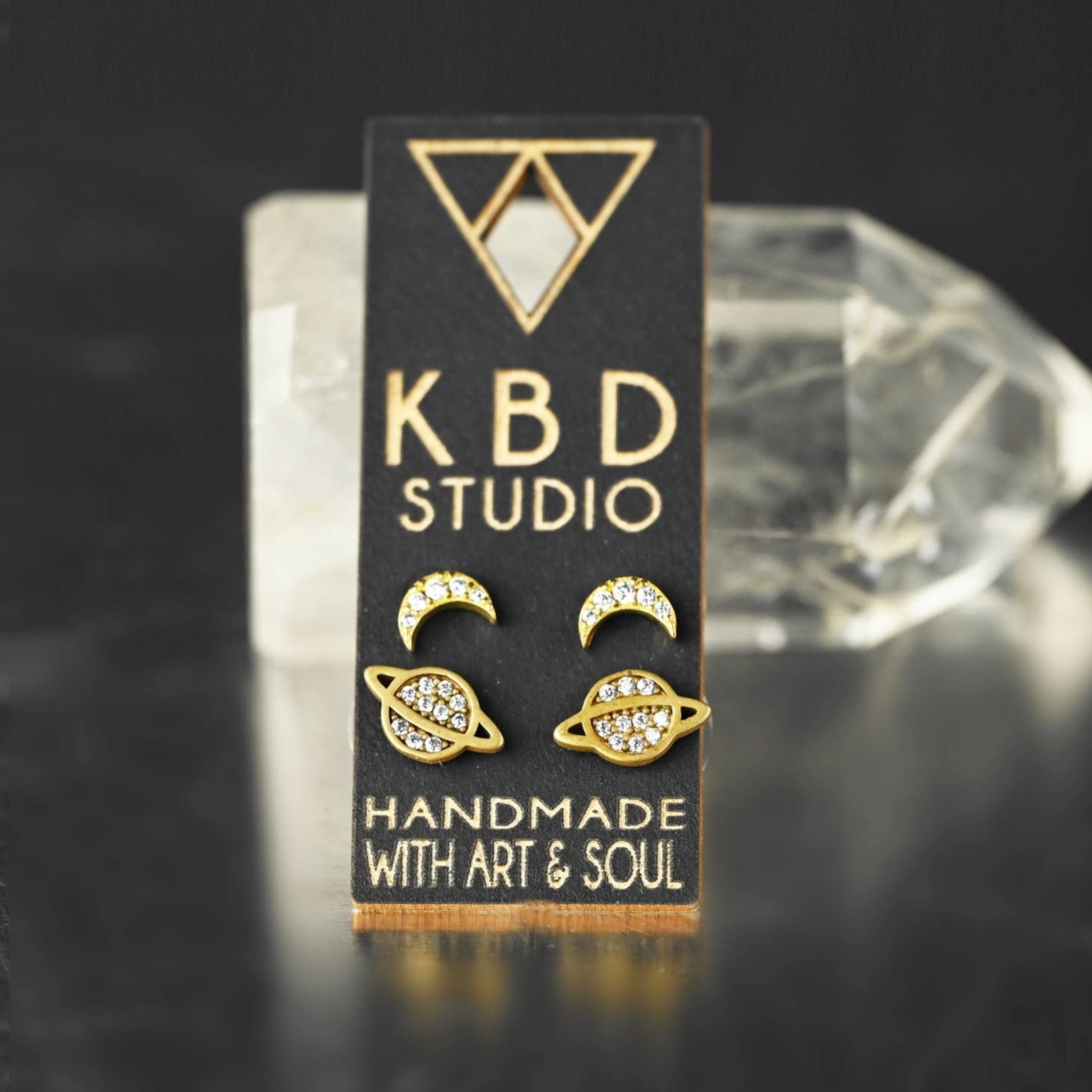 KBD Studio KBD Studio To The Moon & Back Stud Earrings with Pave Stones