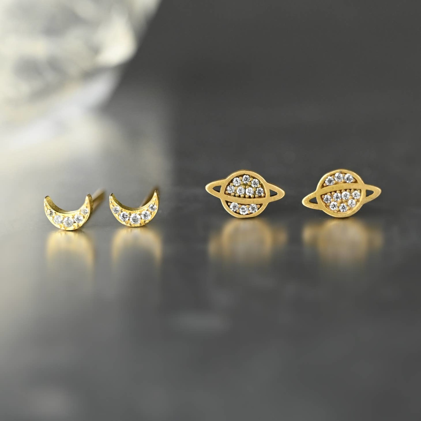 KBD Studio KBD Studio To The Moon & Back Stud Earrings with Pave Stones
