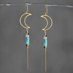 KBD Studio Brass Open Moon Earrings-Turquoise