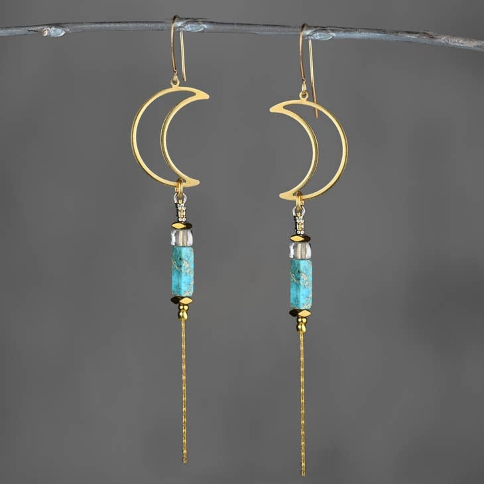 KBD Studio KBD Studio Brass Open Moon Earrings in Turquoise