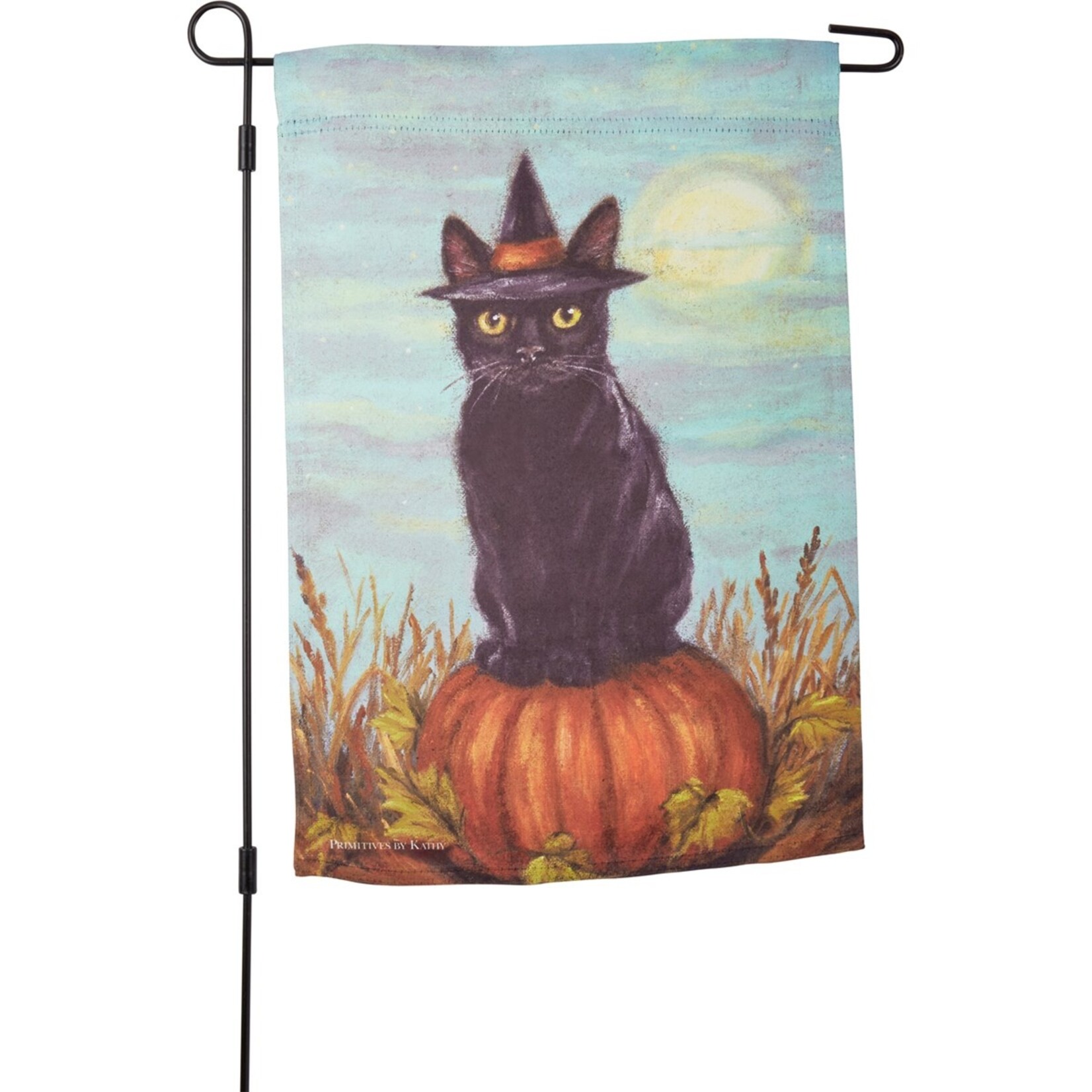 Primitives by Kathy Primitives by Kathy- Black Cat On A Pumpkin Garden Flag