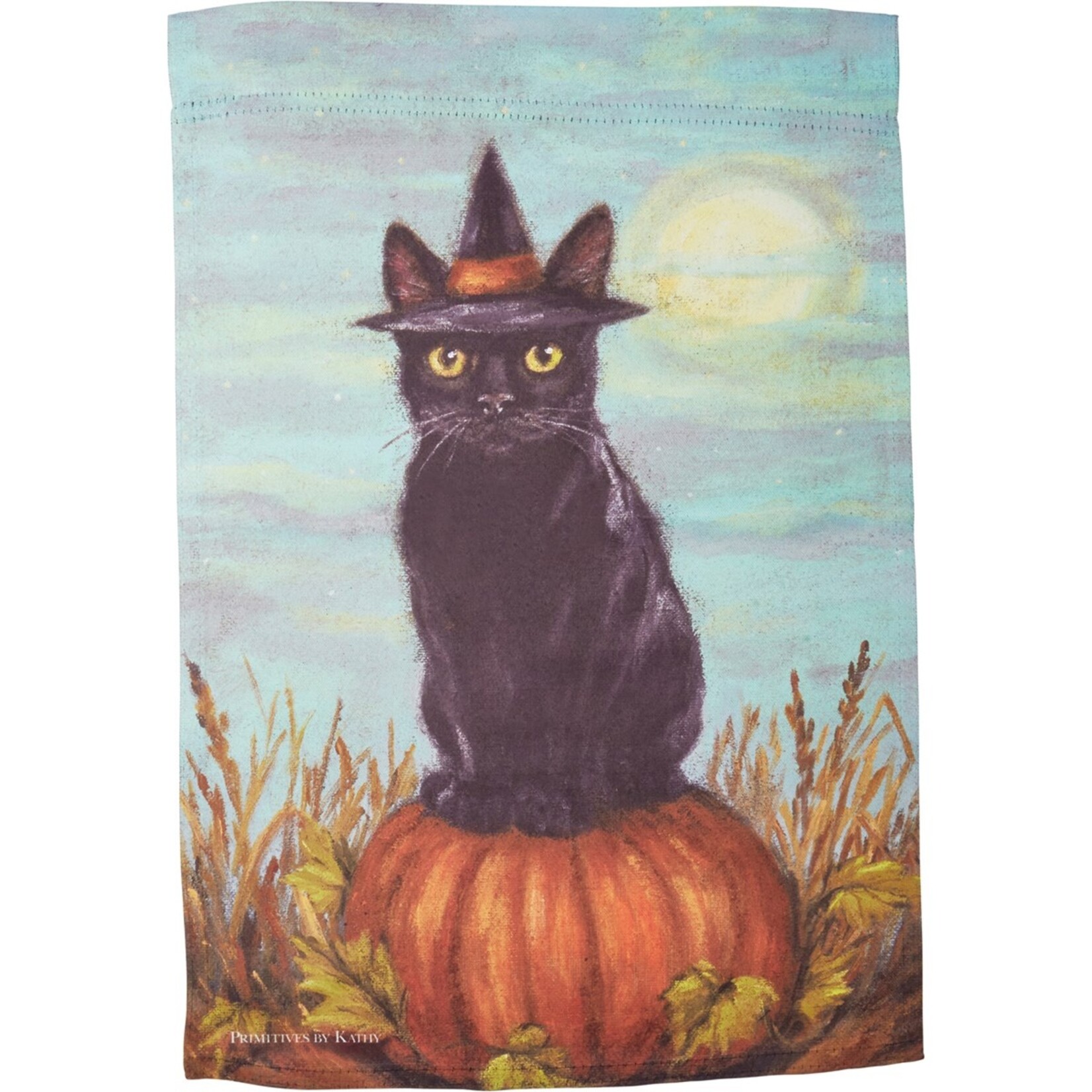 Primitives by Kathy Primitives by Kathy- Black Cat On A Pumpkin Garden Flag