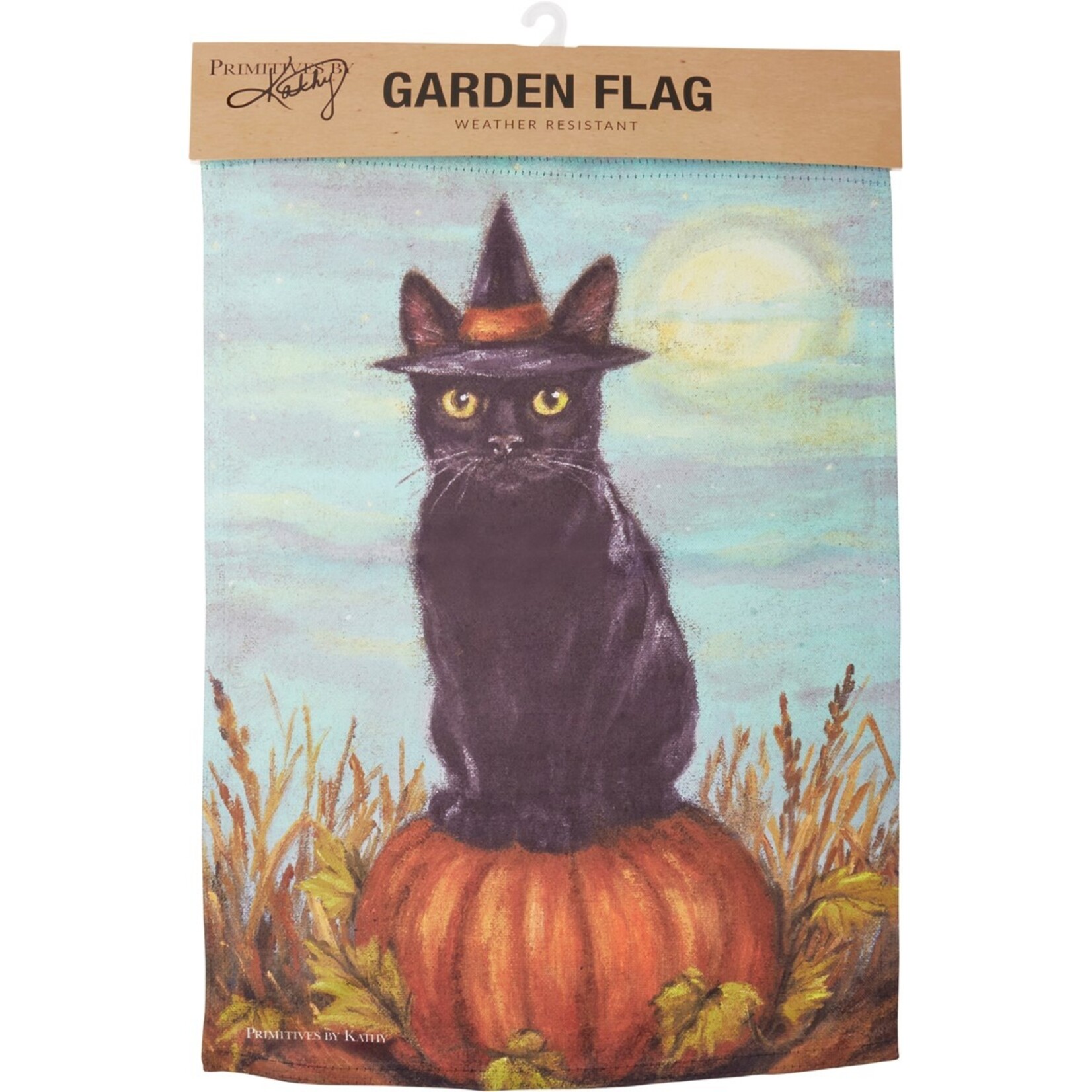 Primitives by Kathy Primitives by Kathy- Black Cat On A Pumpkin Garden Flag