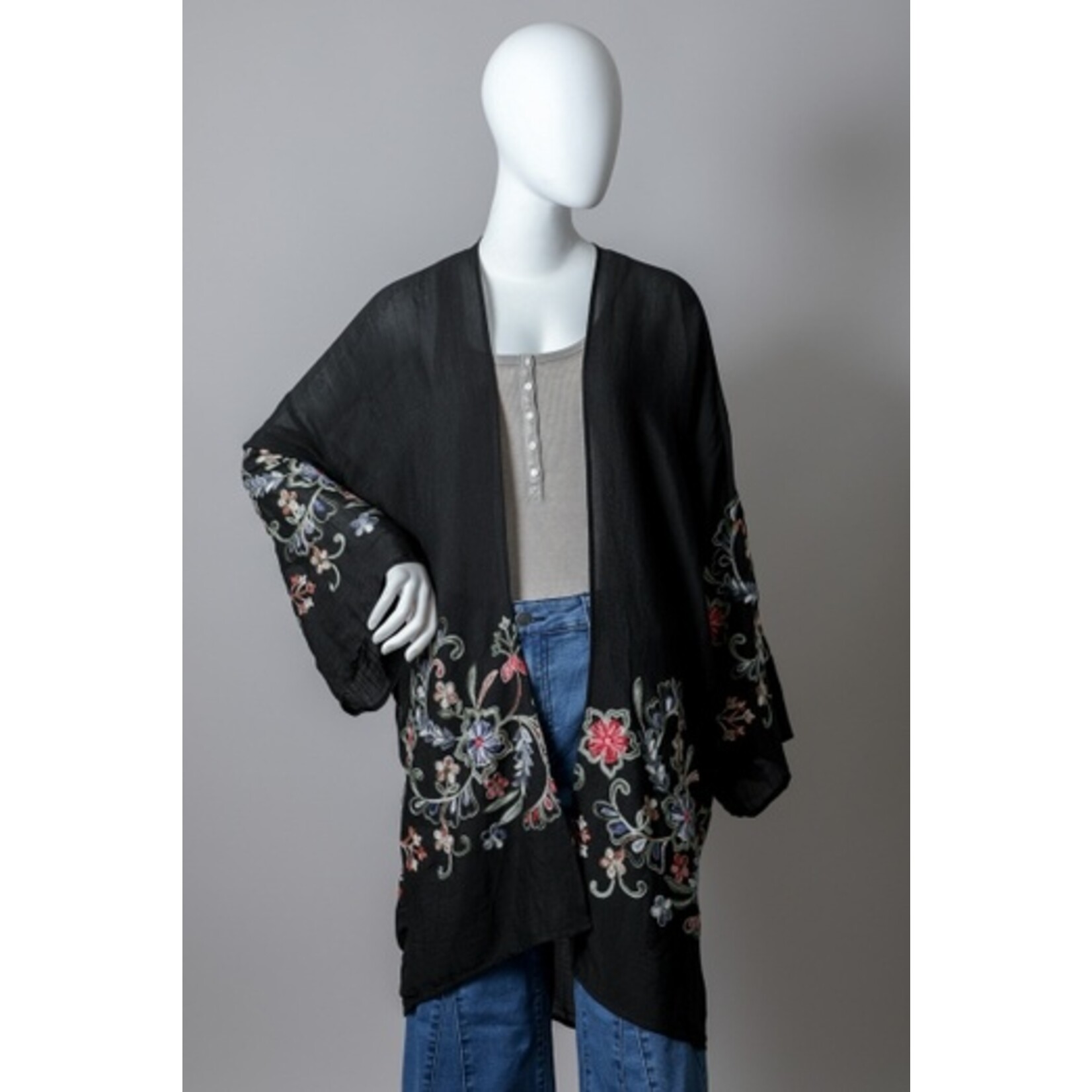 Leto Accessories Leto Accessories Long Floral Kimono-Black