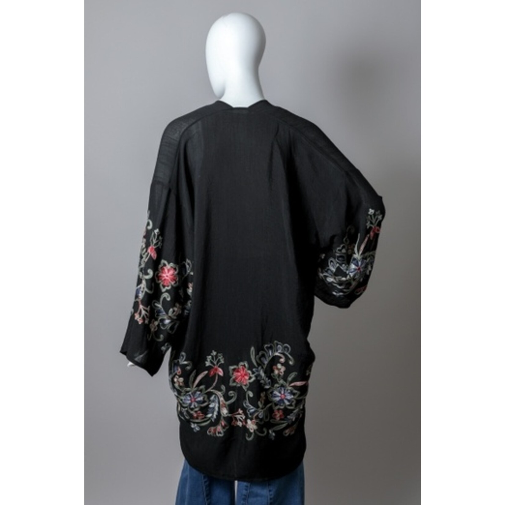 Leto Accessories Leto Accessories Long Floral Kimono-Black