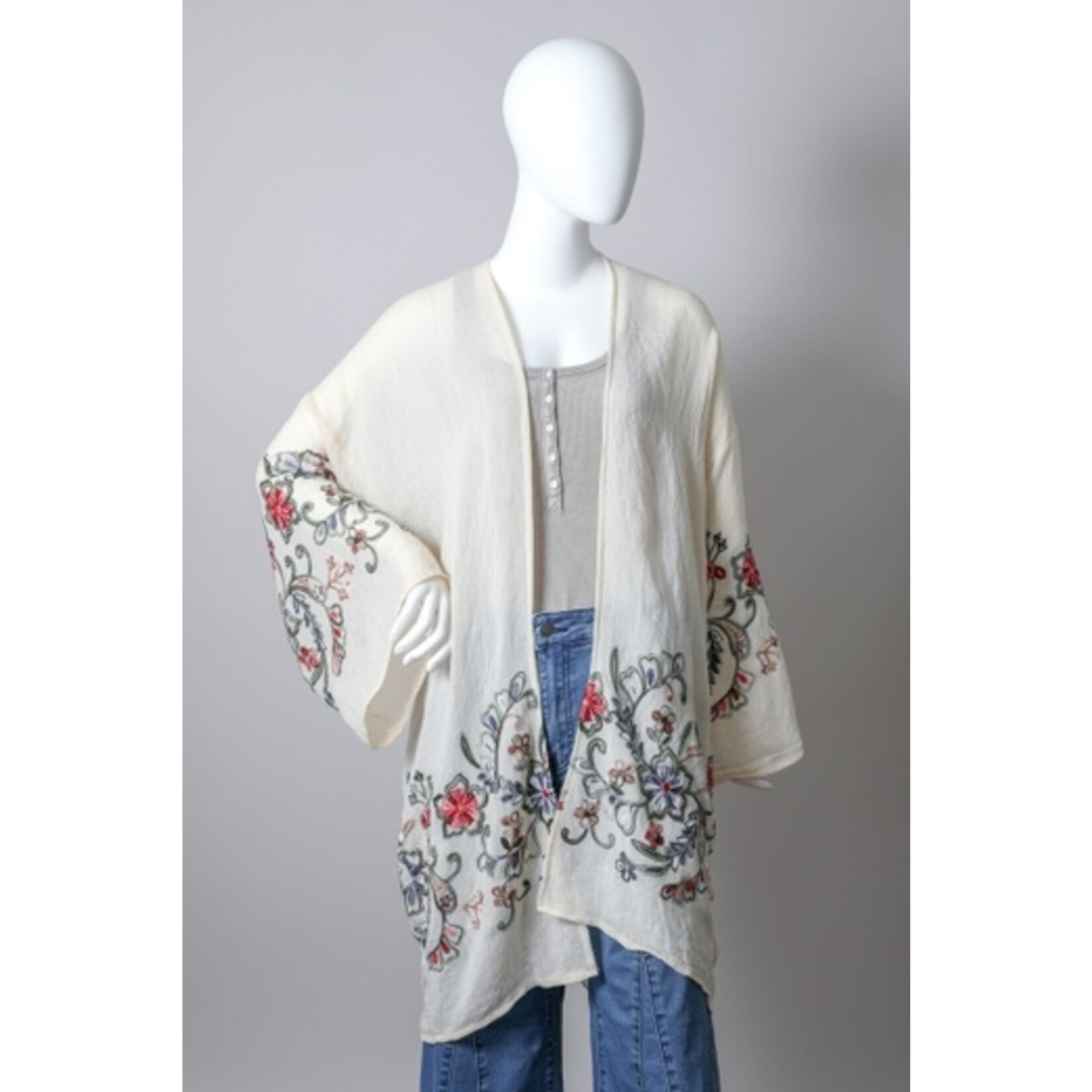 Leto Accessories Leto Accessories Long Floral Kimono-Cream