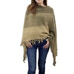 Fennco Color Block Fringe Poncho Sweater- Khaki