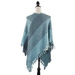 Fennco Color Block Fringe Poncho Sweater-Teal