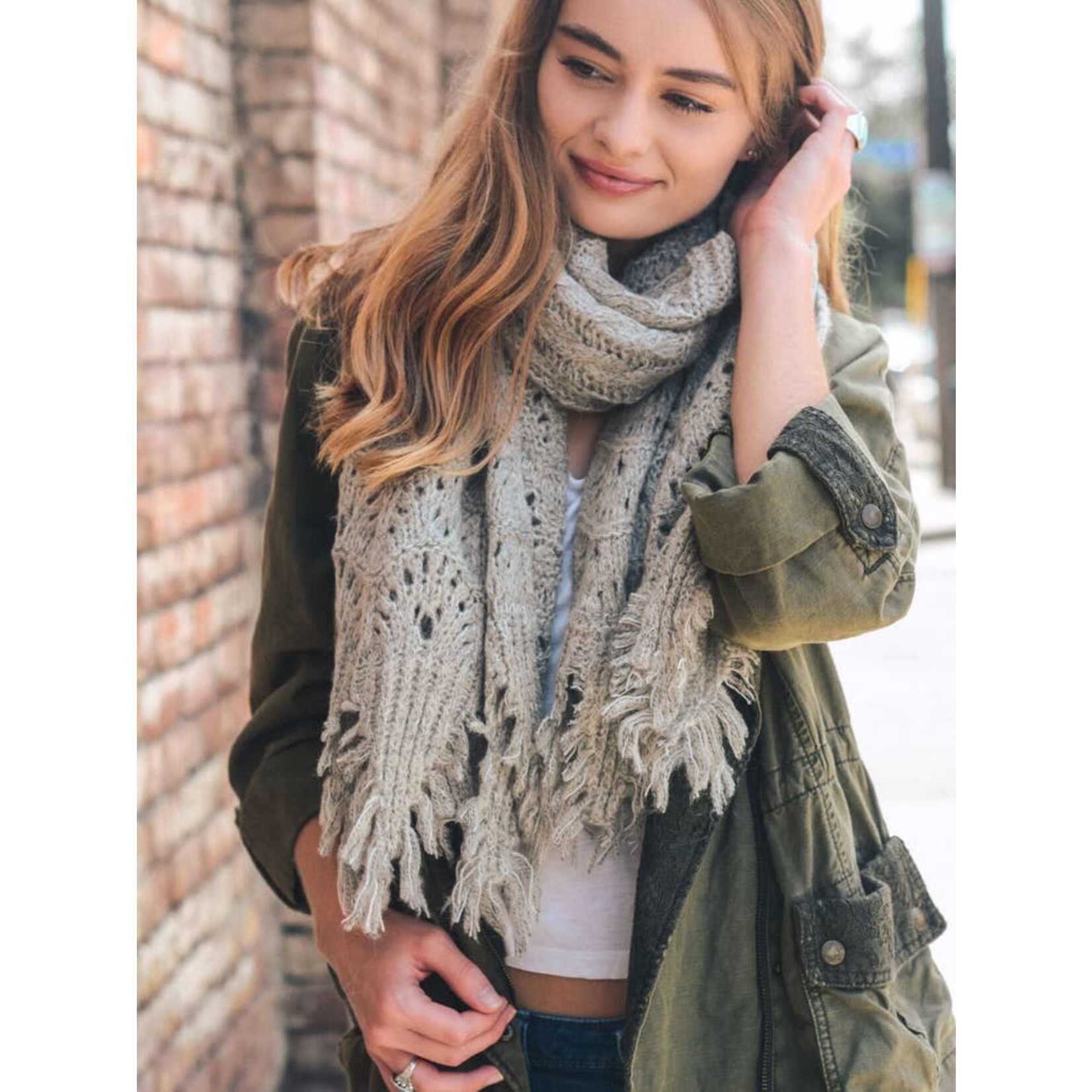 Leto Accessories Leto Accessories Feather Knit Boho Scarf Oatmeal