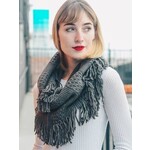 Leto Accessories Pointelle Fringe Infinity Scarf-Grey