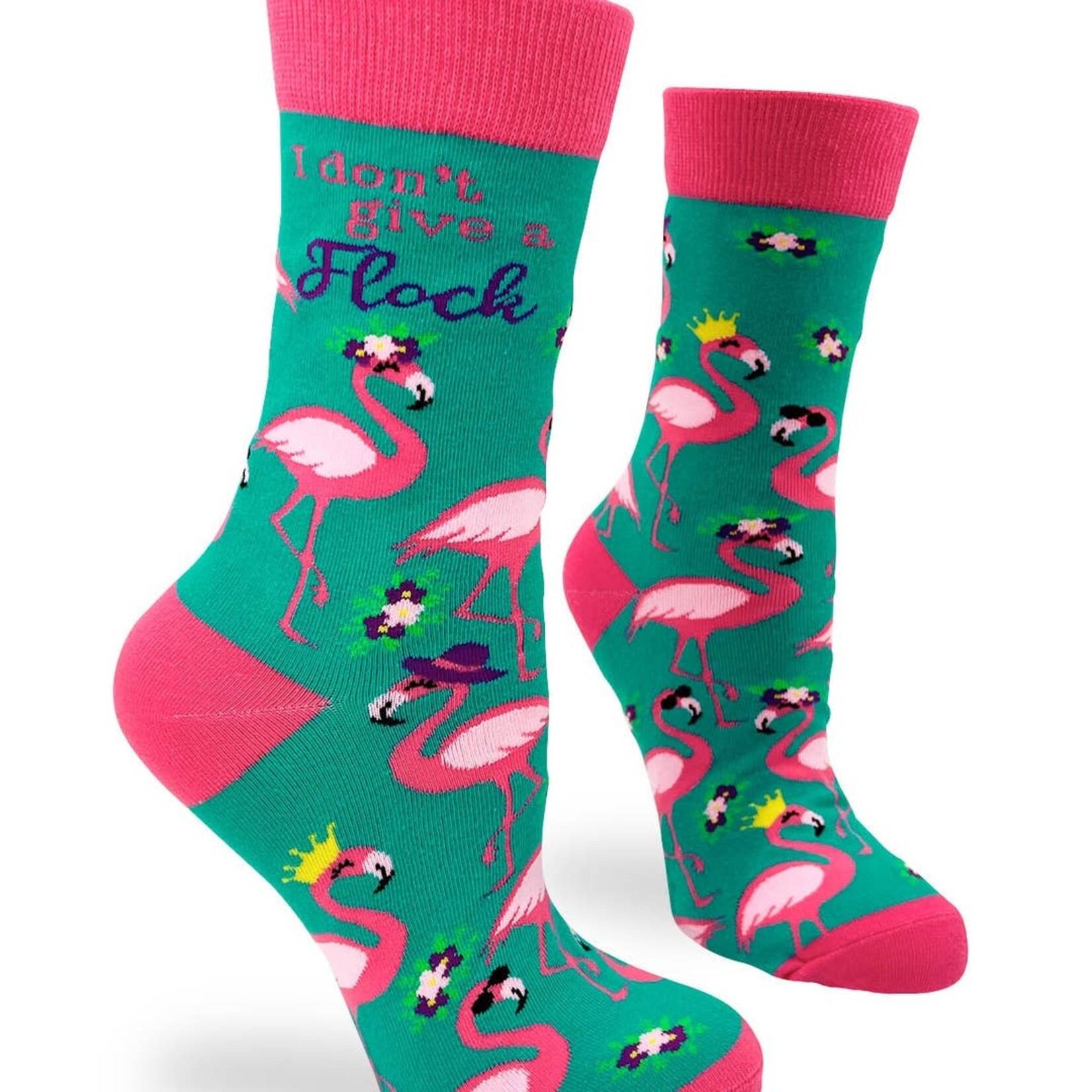 Fabdaz Fabdaz I Don't Give A Flock Women's Crew Socks Featuring Pink Flamingo