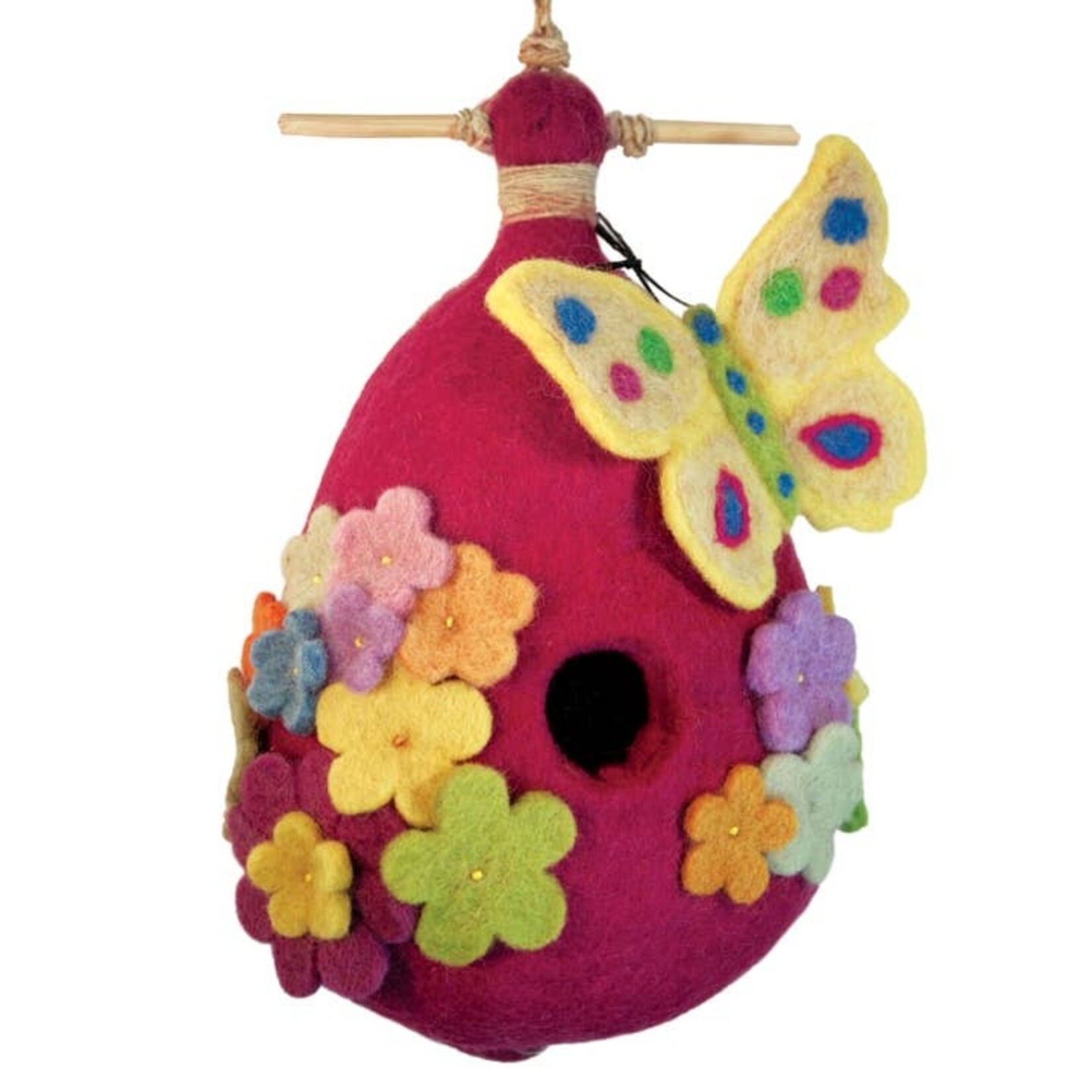 DZI dZi Handmade Pink Butterfly Birdhouse