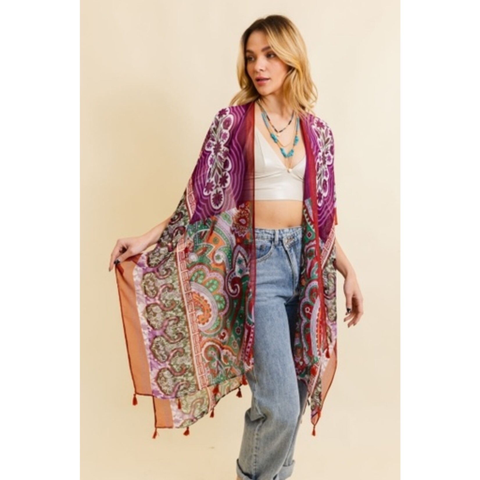 Leto Accessories Leto Accessories Paisley Kimono | Maroon