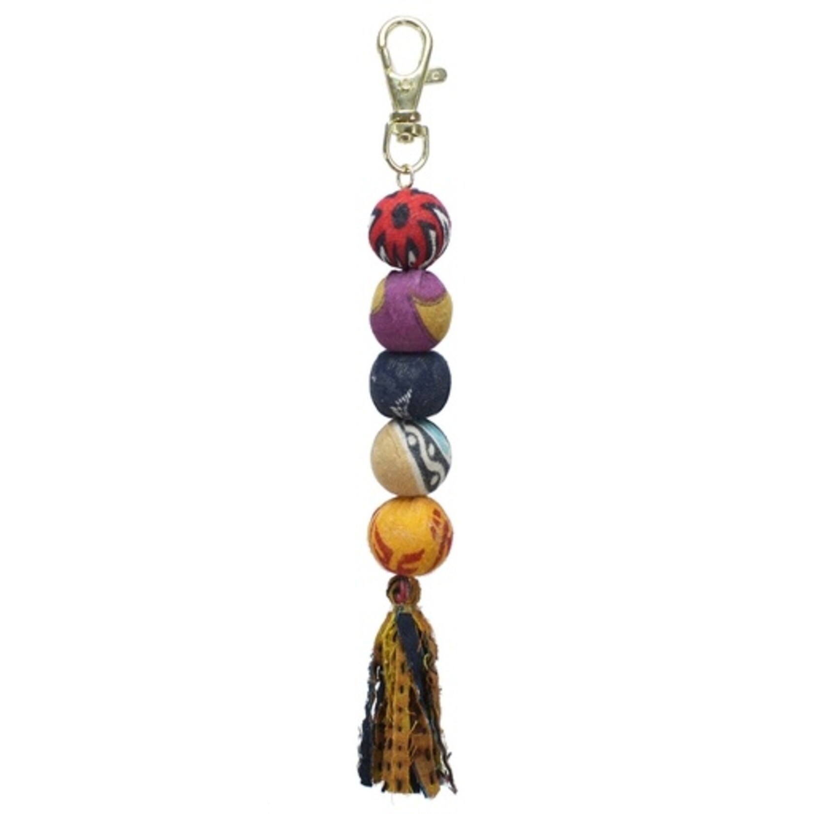 World Finds World Finds Kantha Bead + Fringe Keychain