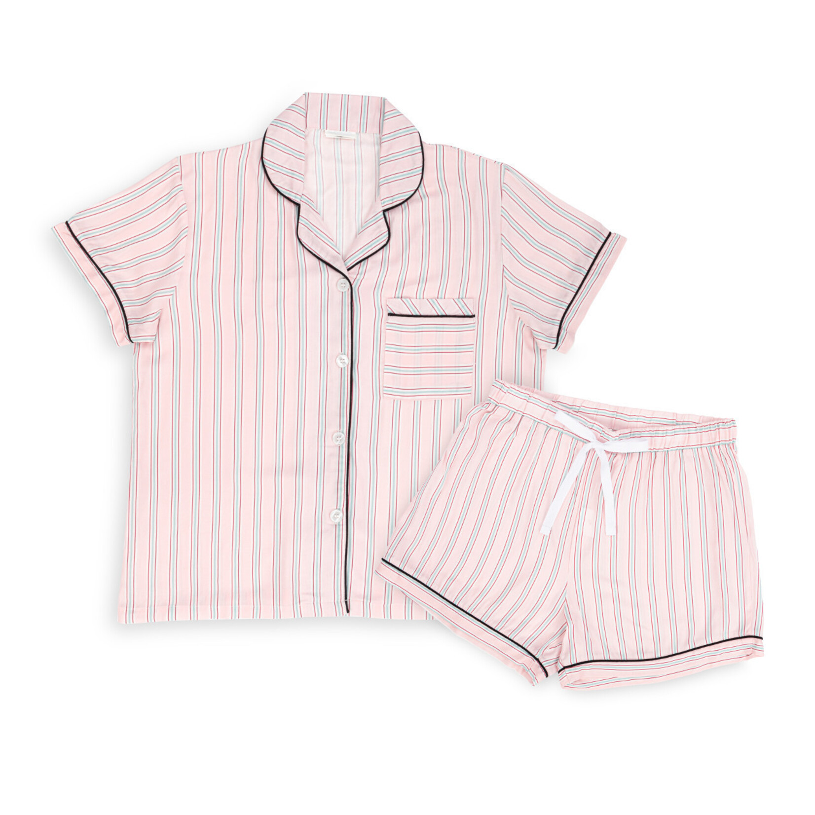 Demdaco Demdaco XL Short Sleeve & Shorts PJ Set-PinkStripe