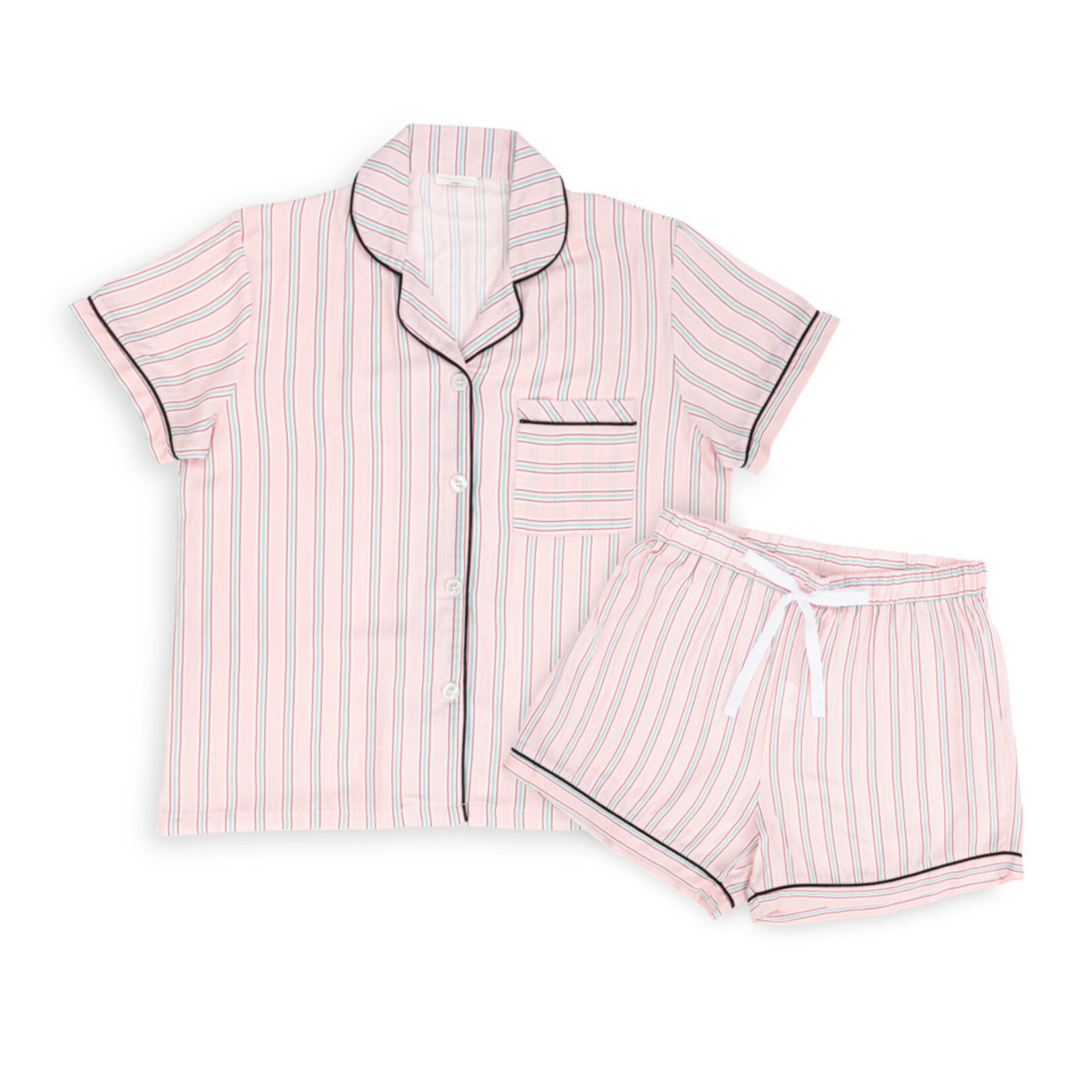 Demdaco Demdaco Small Short Sleeve & Shorts PJ Set-PinkStripe