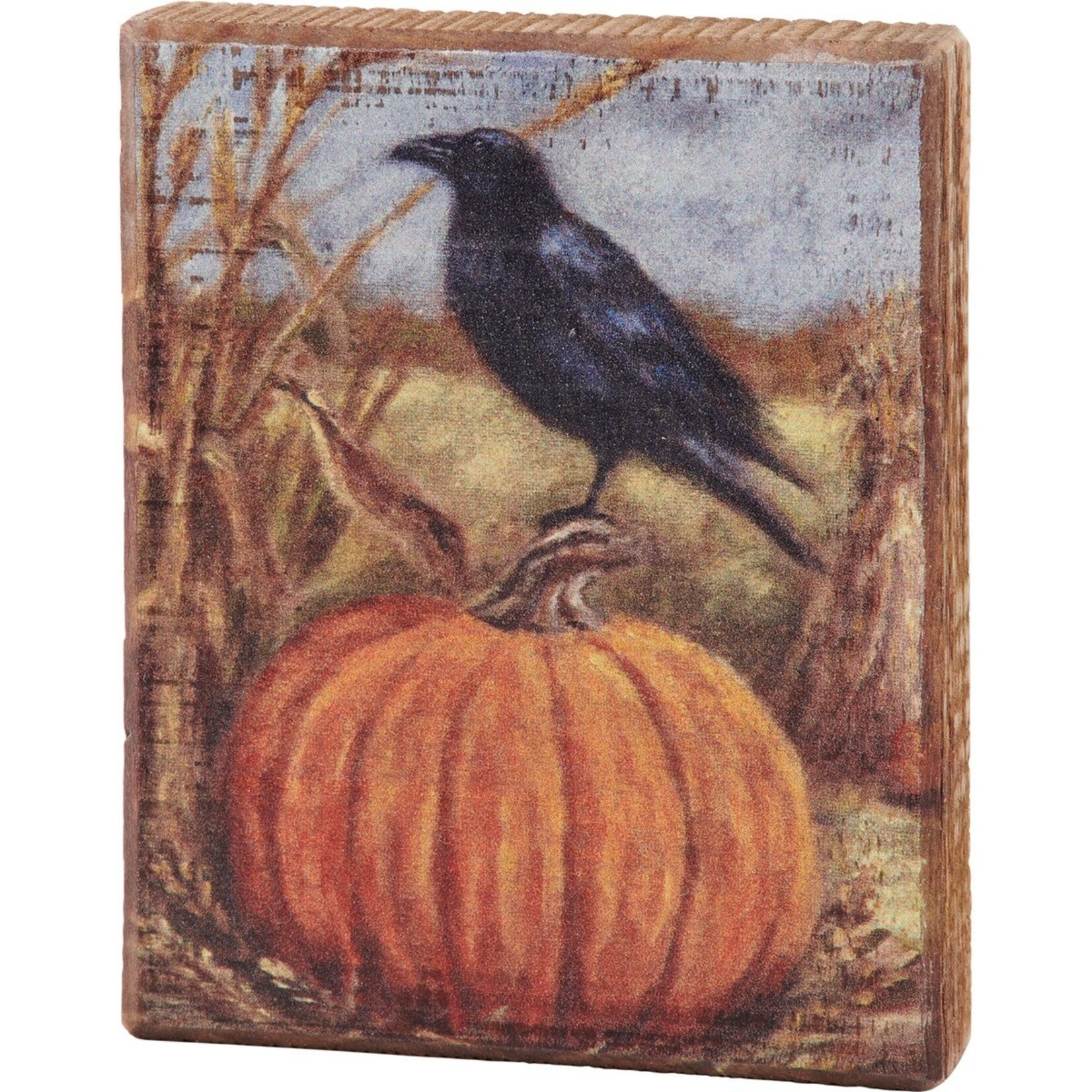 Primitives by Kathy Primitives by Kathy- Raven On A Pumpkin Block Sign