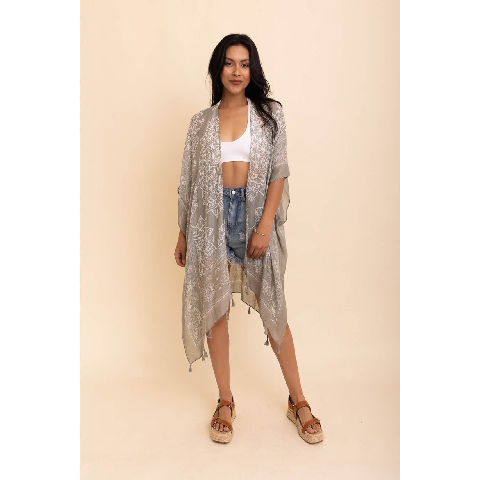 Leto Accessories Leto Tassel Kimono Olive
