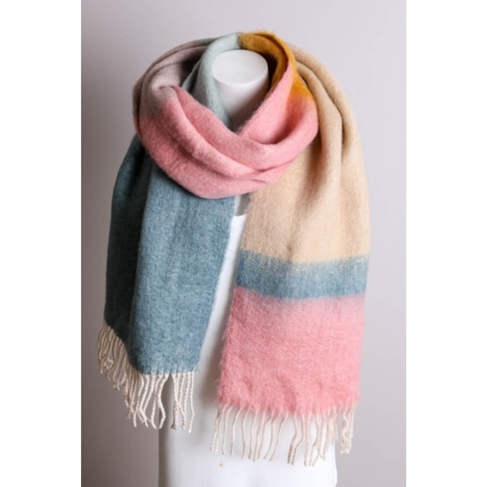 Leto Accessories Leto Accessories Color Block Faux Mohair Scarf | Pink/Sage