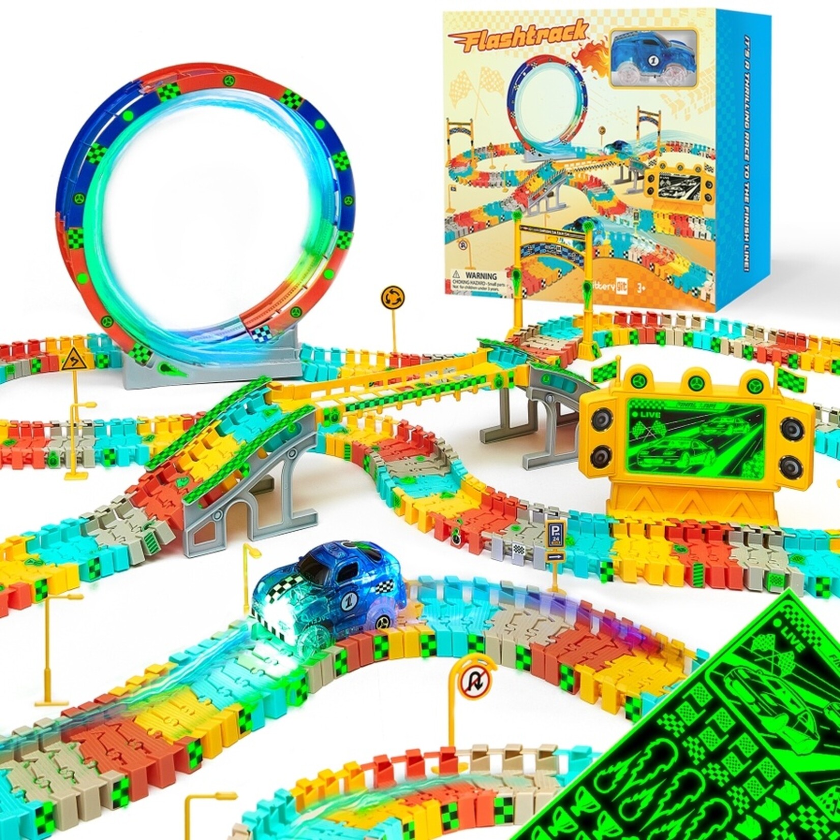 Jittery Git Jittery Git- Flashtrack Glow in the Dark Racing & Building Track Set
