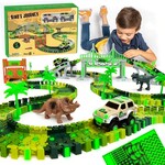 Jittery Git Dinosaur Race Car Track Set Toy, Stem Glow in the Dark Toy