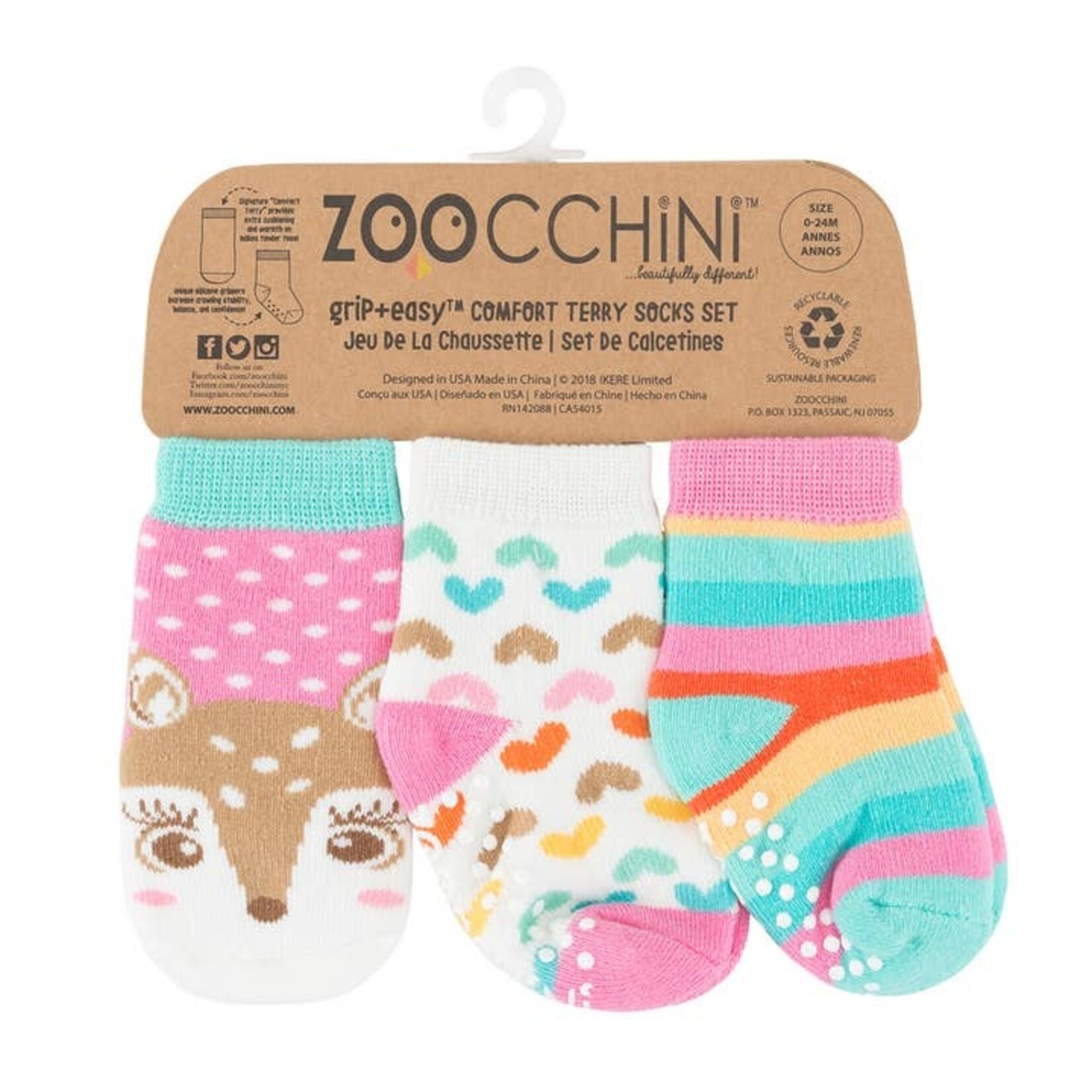 Zoocchini Zoocchini Comfort Terry Socks | Fiona the Fawn 0-24M | 3 Pairs
