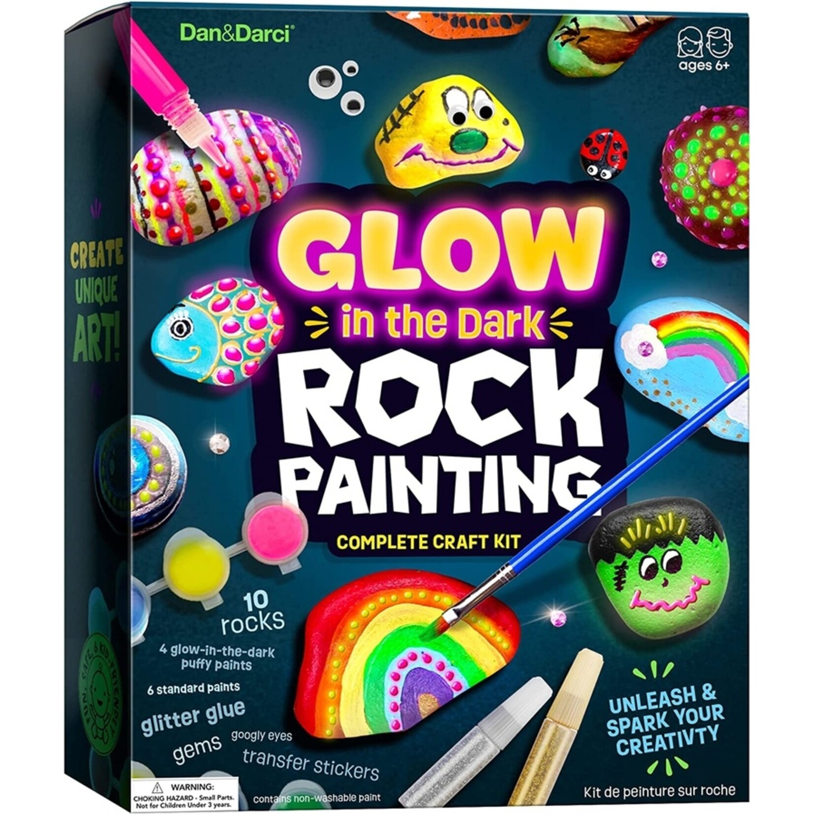 Dan & Darci Dan & Darci - Kids Rock Painting Kit - Glow in the Dark - Arts & Crafts