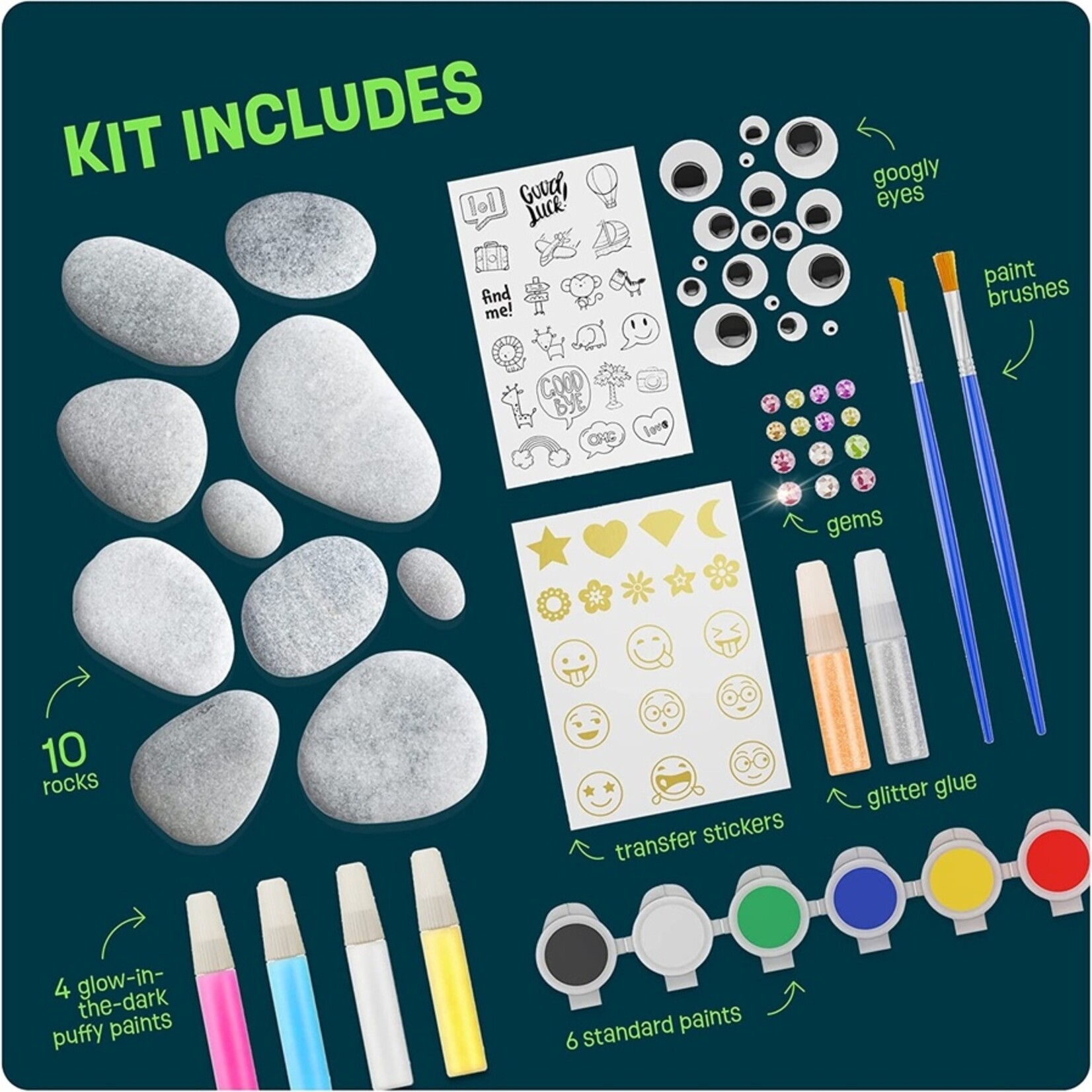 Dan & Darci Dan & Darci - Kids Rock Painting Kit - Glow in the Dark - Arts & Crafts