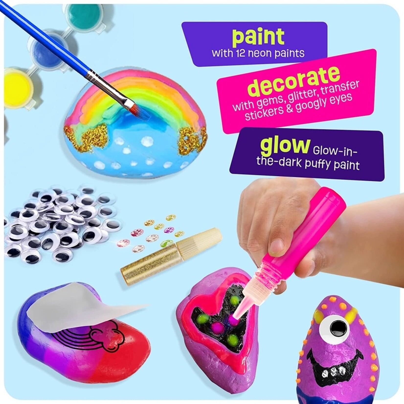Dan & Darci Dan & Darci - Kids Rock Painting Kit - Glow in the Dark - Arts & Crafts