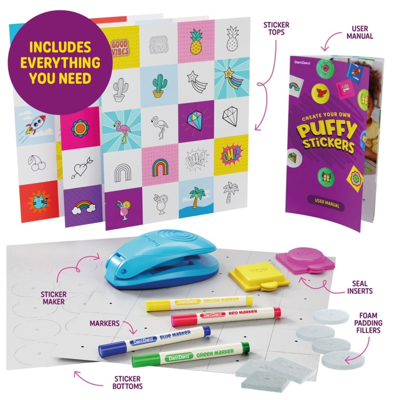 Dan & Darci Dan & Darci- Puffy Sticker Maker Kit For Kids - Make Your Own 3D
