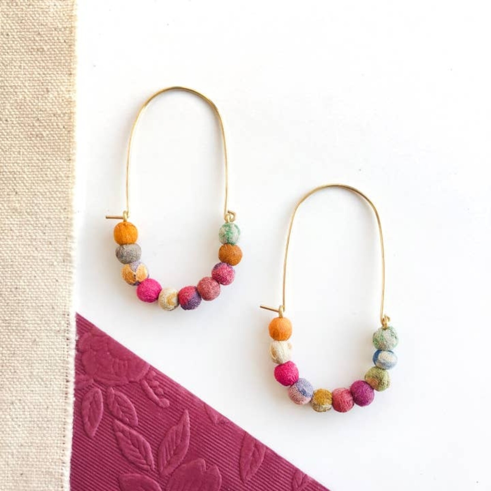 World Finds World Finds Kantha Wire Hoop Earrings