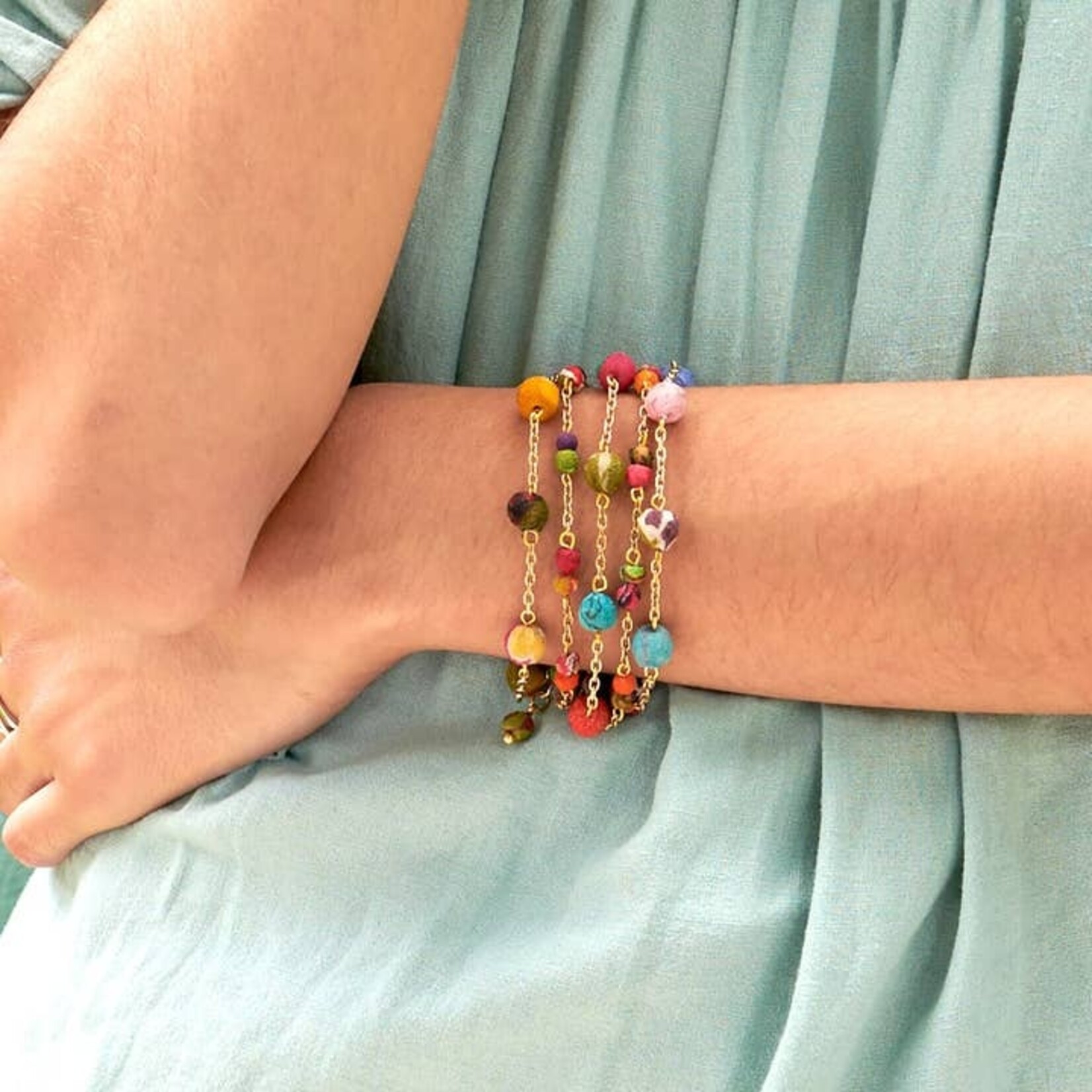 World Finds World Finds Kantha Sprinkled Chains Bracelets