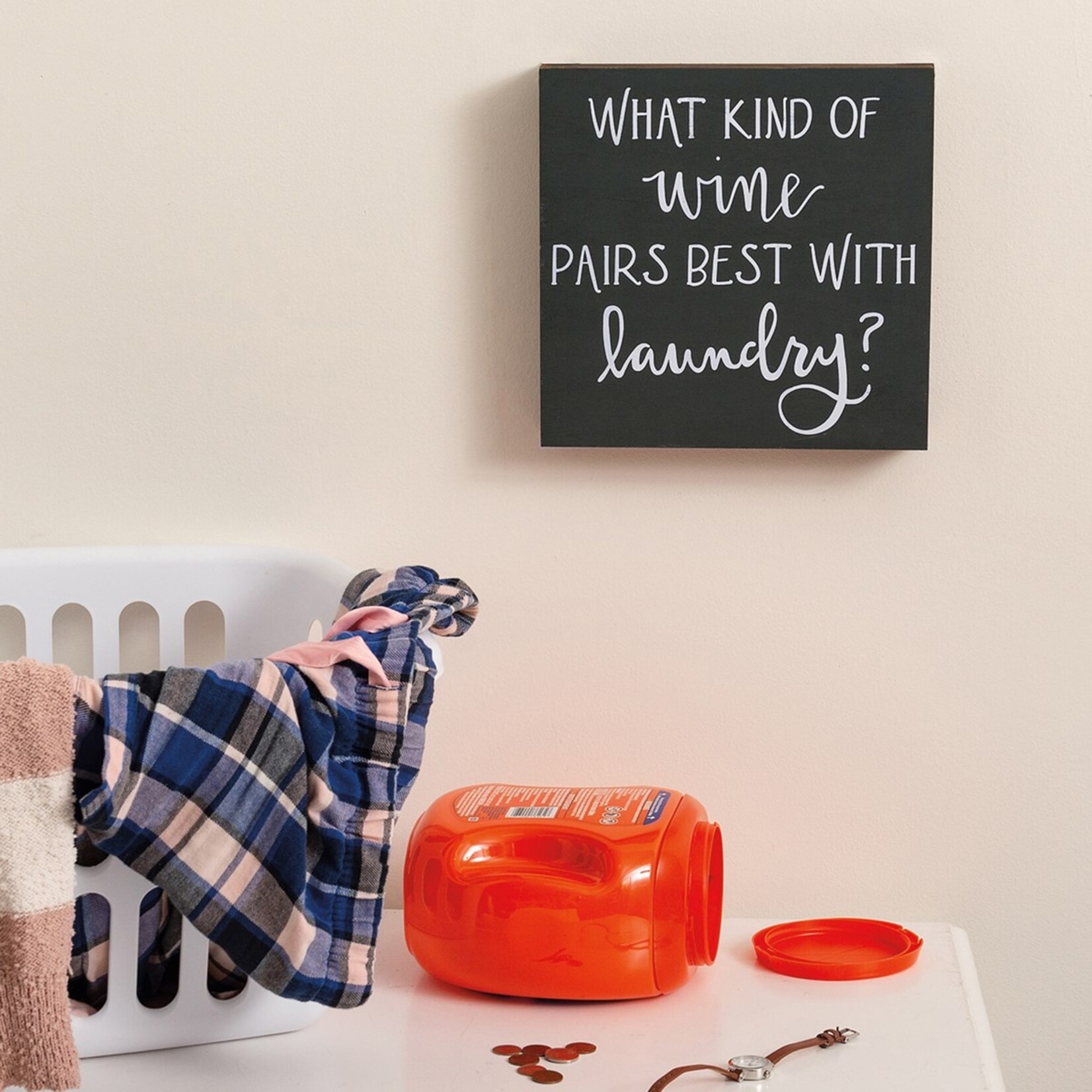 Primitives by Kathy Primitives by Kathy-What Wine Pairs Best With Laundry Box Sign