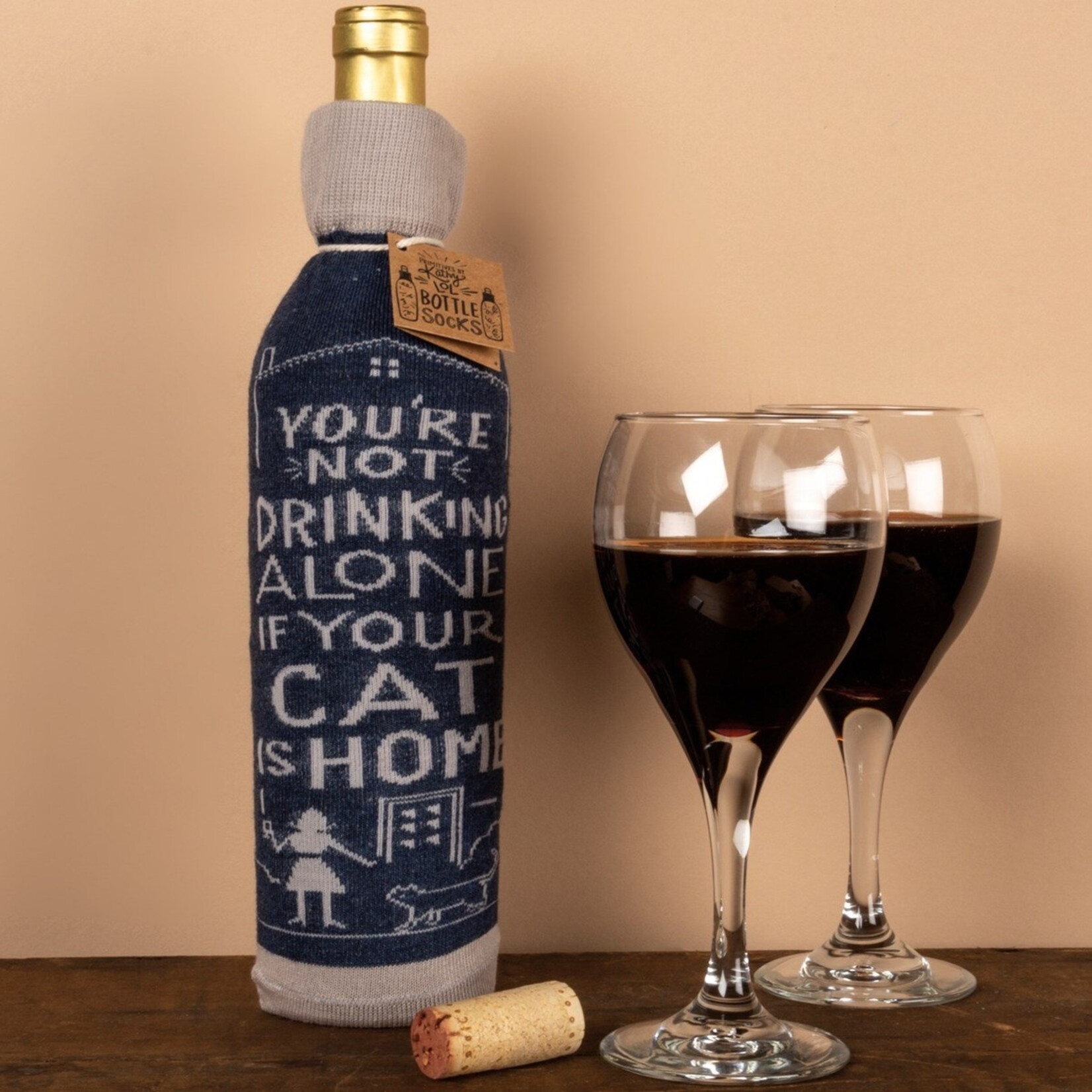 Primitives by Kathy Primitives by Kathy-Not Drinking Alone If Cat Home Bottle Sock