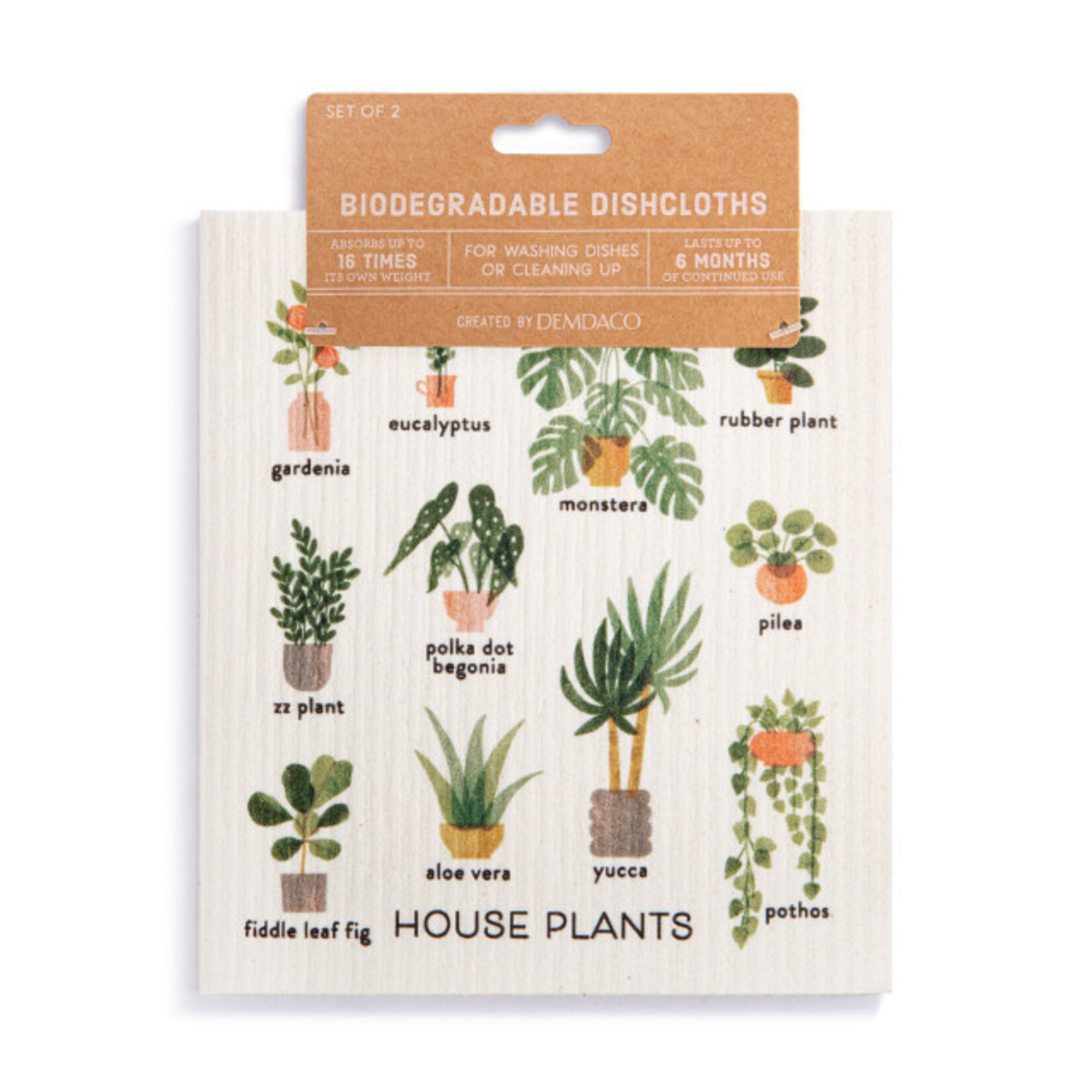 Demdaco Demdaco-Biodegradable Dish Cloths Set of 2 - House Plants
