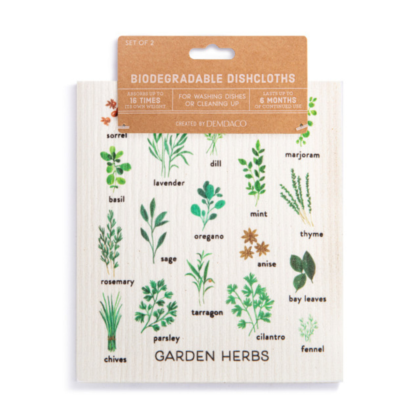 Demdaco Demdaco-Biodegradable Dish Cloths Set of 2 - Garden Herbs