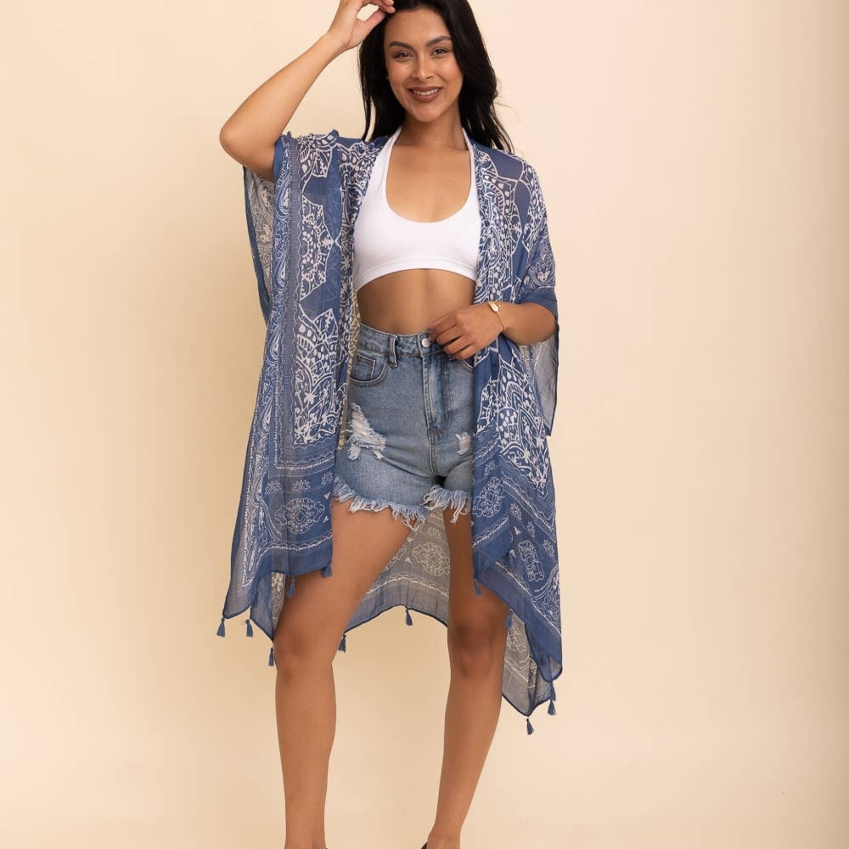 Leto Accessories Leto-Tassel Kimono Navy