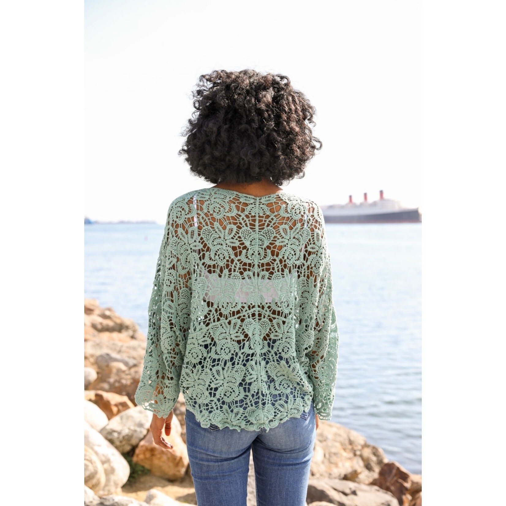 Leto Accessories Leto-Summer Crochet Floral Petal Kimono Wrap-Mint