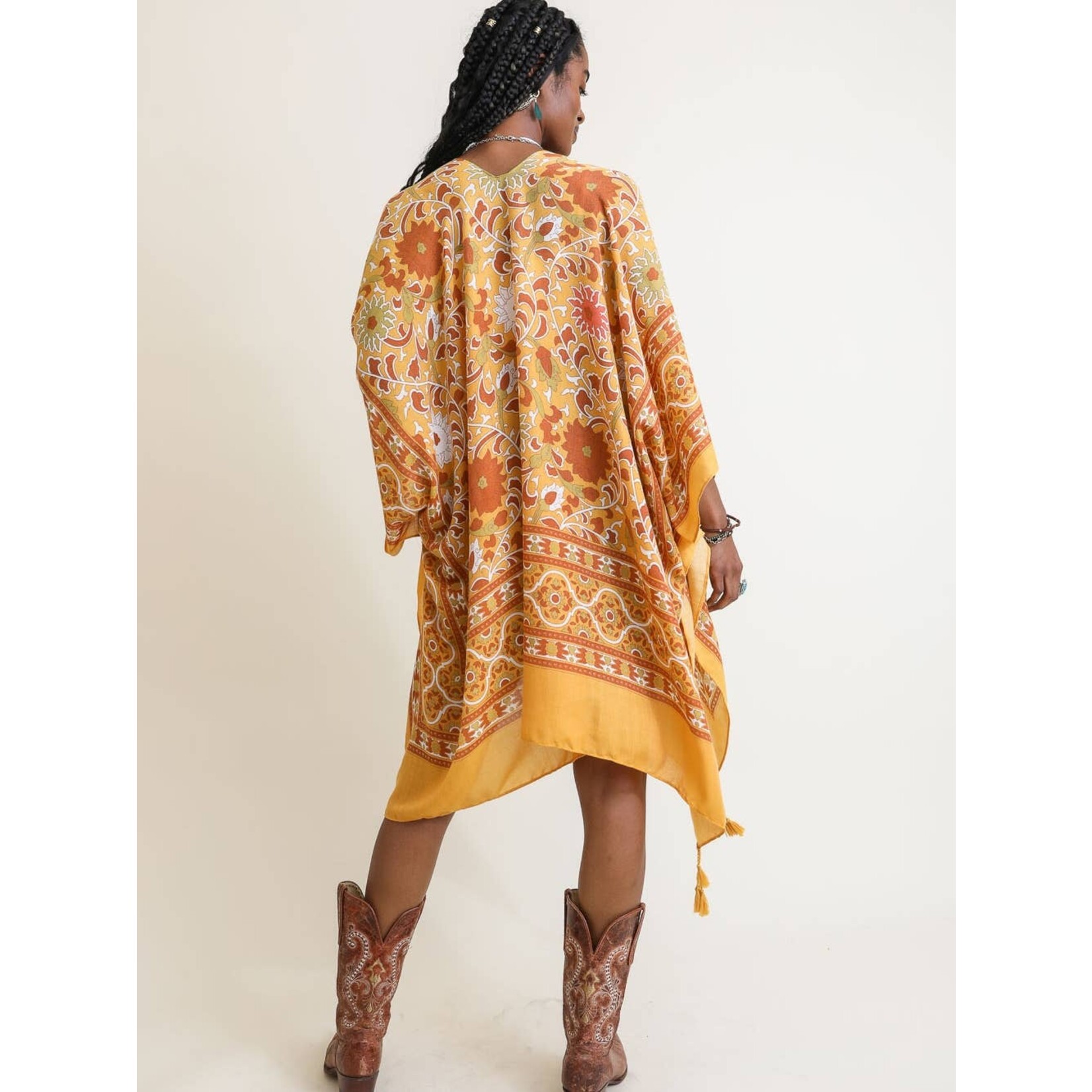 Leto Accessories Leto-Lightweight Moroccan Tassel Kimono-Mustard