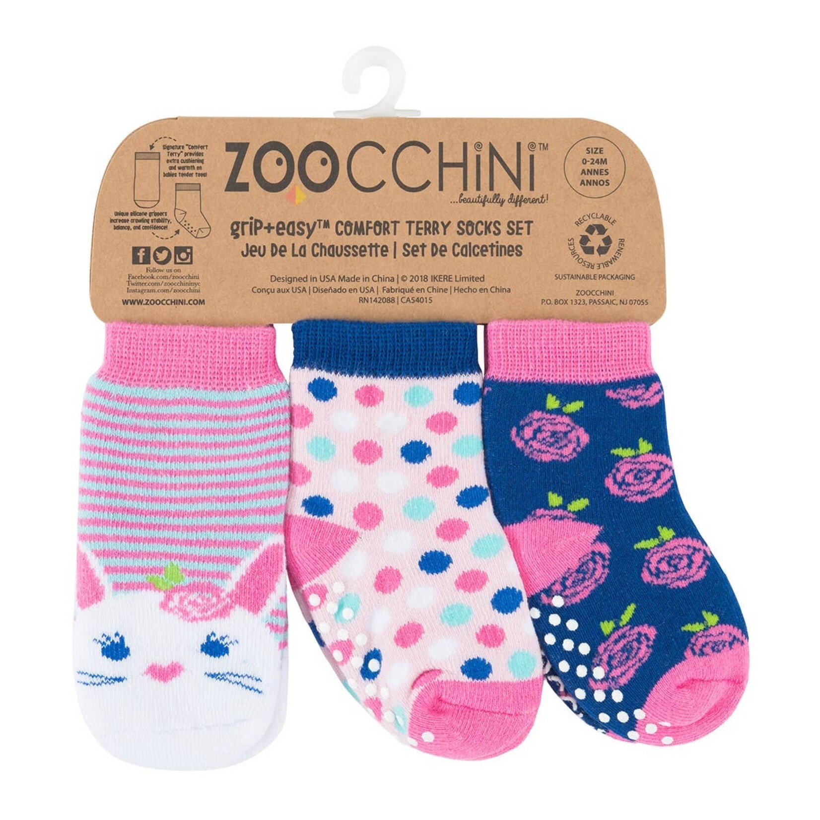 Zoocchini Zoocchini-3pair Comfort Terry Socks Bella the Bunny 0-24M