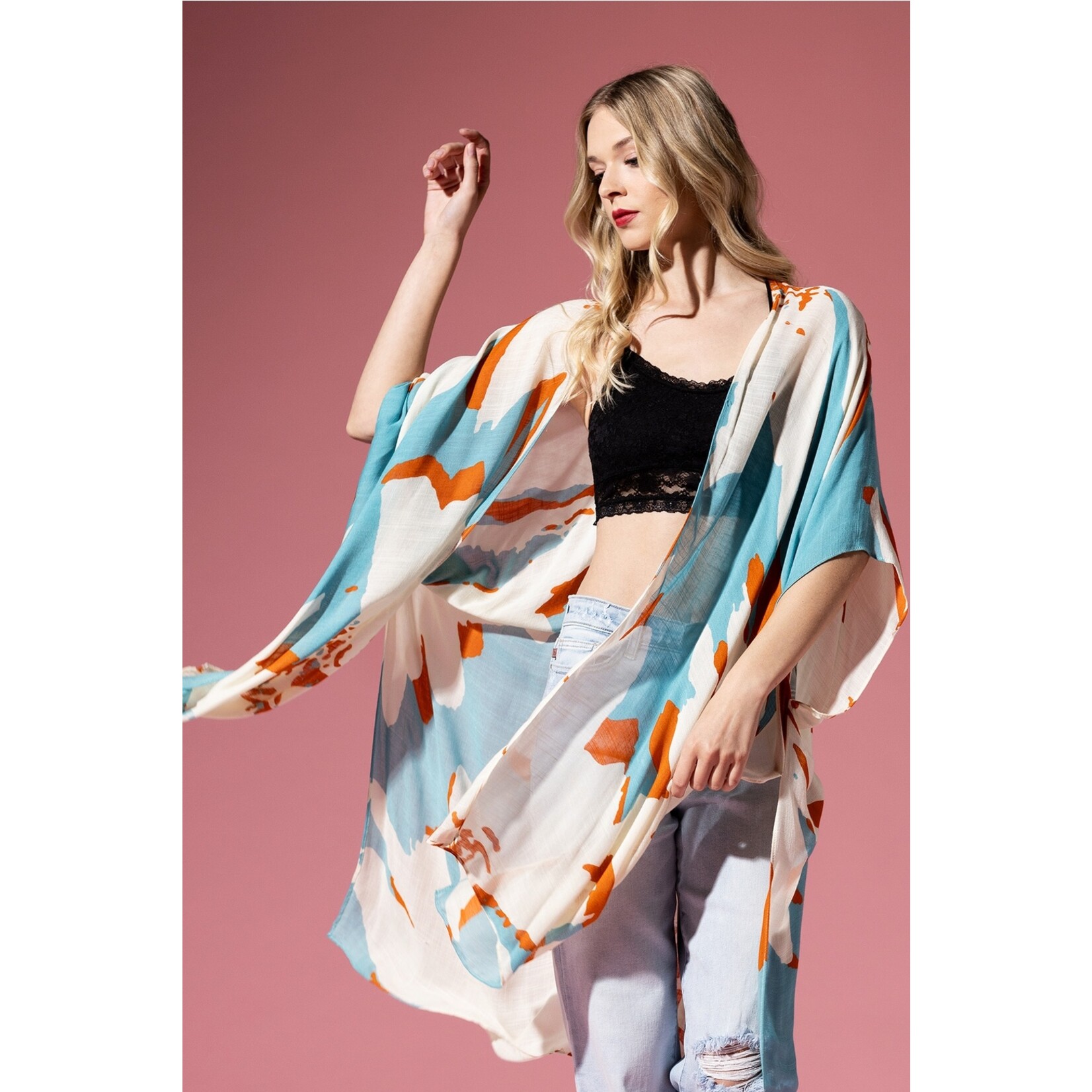 Urbanista Urbanista Sweeping Floral Kimono Aquamarine