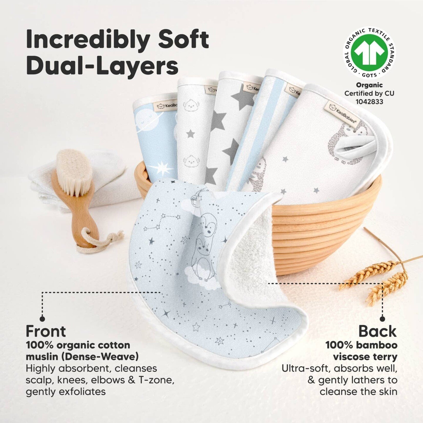 Kea Babies Kea Babies-6 pack Organic  Washcloths Constellation