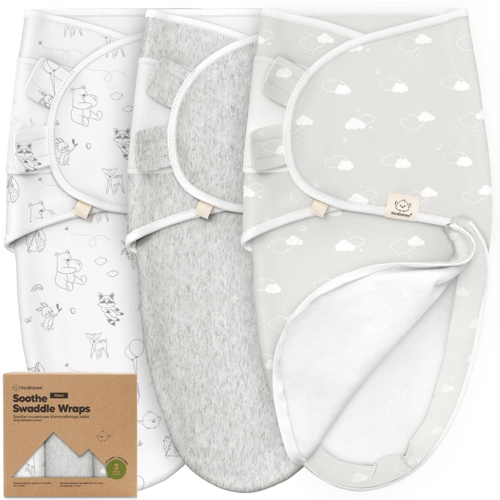 Kea Babies Kea Babies-3pk Soothe Zippy Baby Swaddles 0-6 Months, Sleep Sack