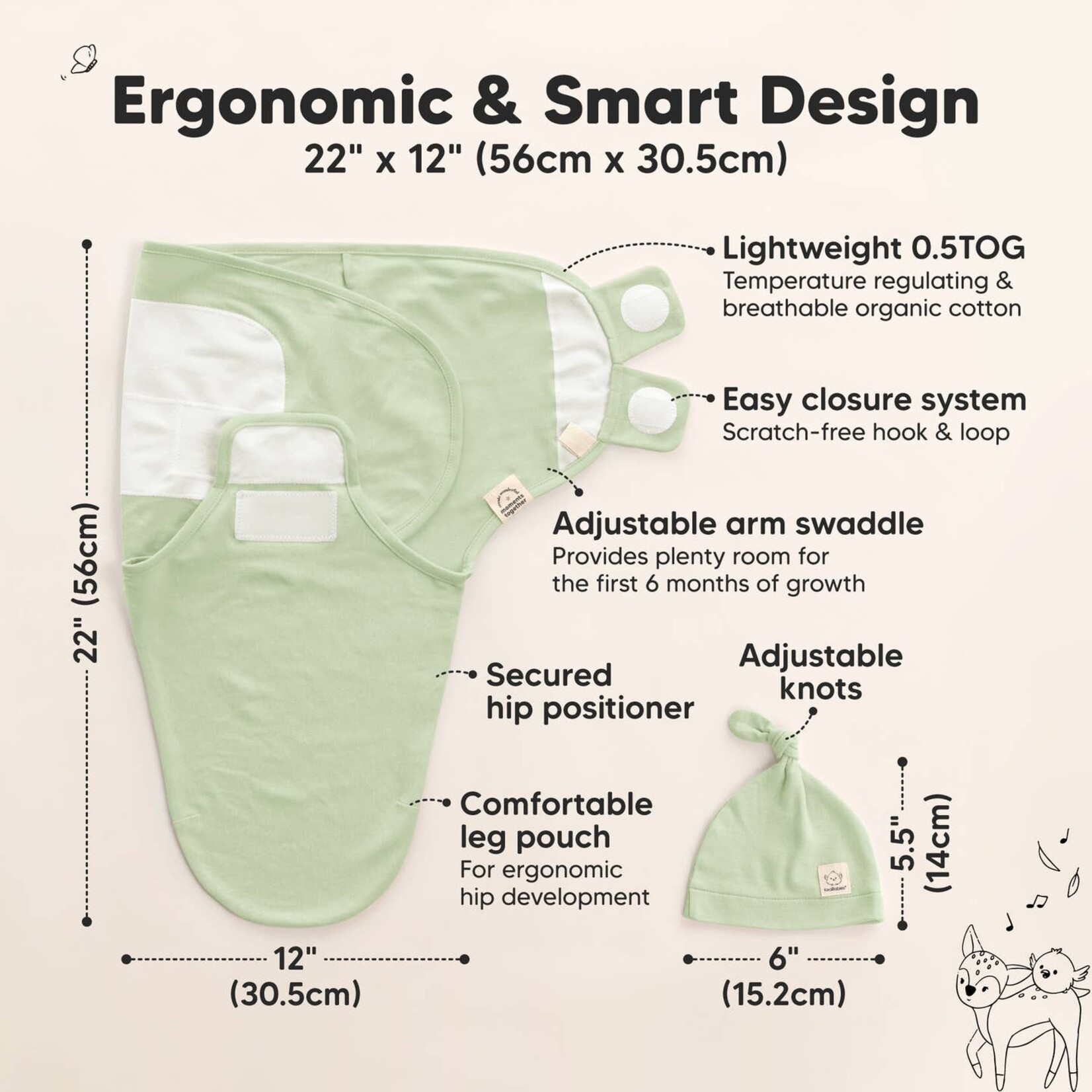 Kea Babies Kea Babies-3-Pack Soothe Baby Swaddles 0-3 Months with Knot Hat