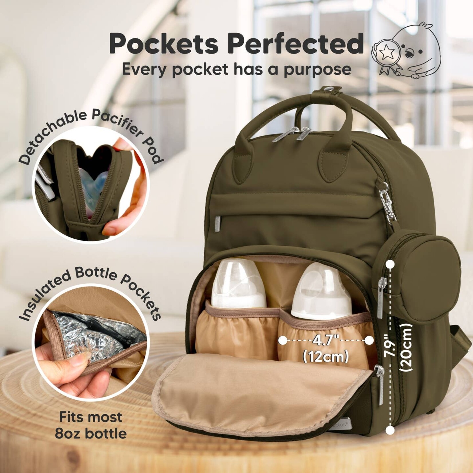 Kea Babies Kea Babies Play Diaper Bag Backpack, Baby Bag with Changing Pad-Dark Olive