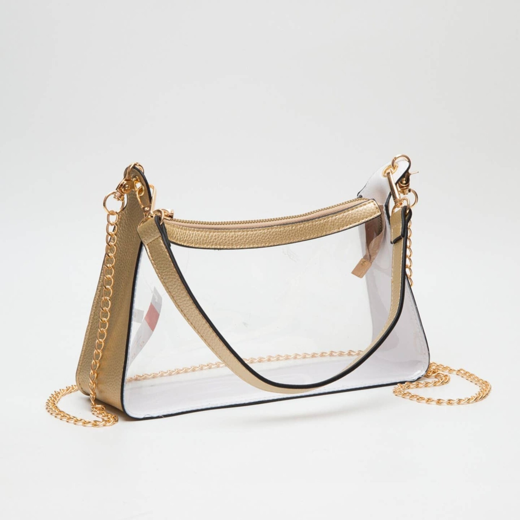 Mimi Wholesale Mimi-Marilyn Clear Satchel Bag with Chain Strap-Gold