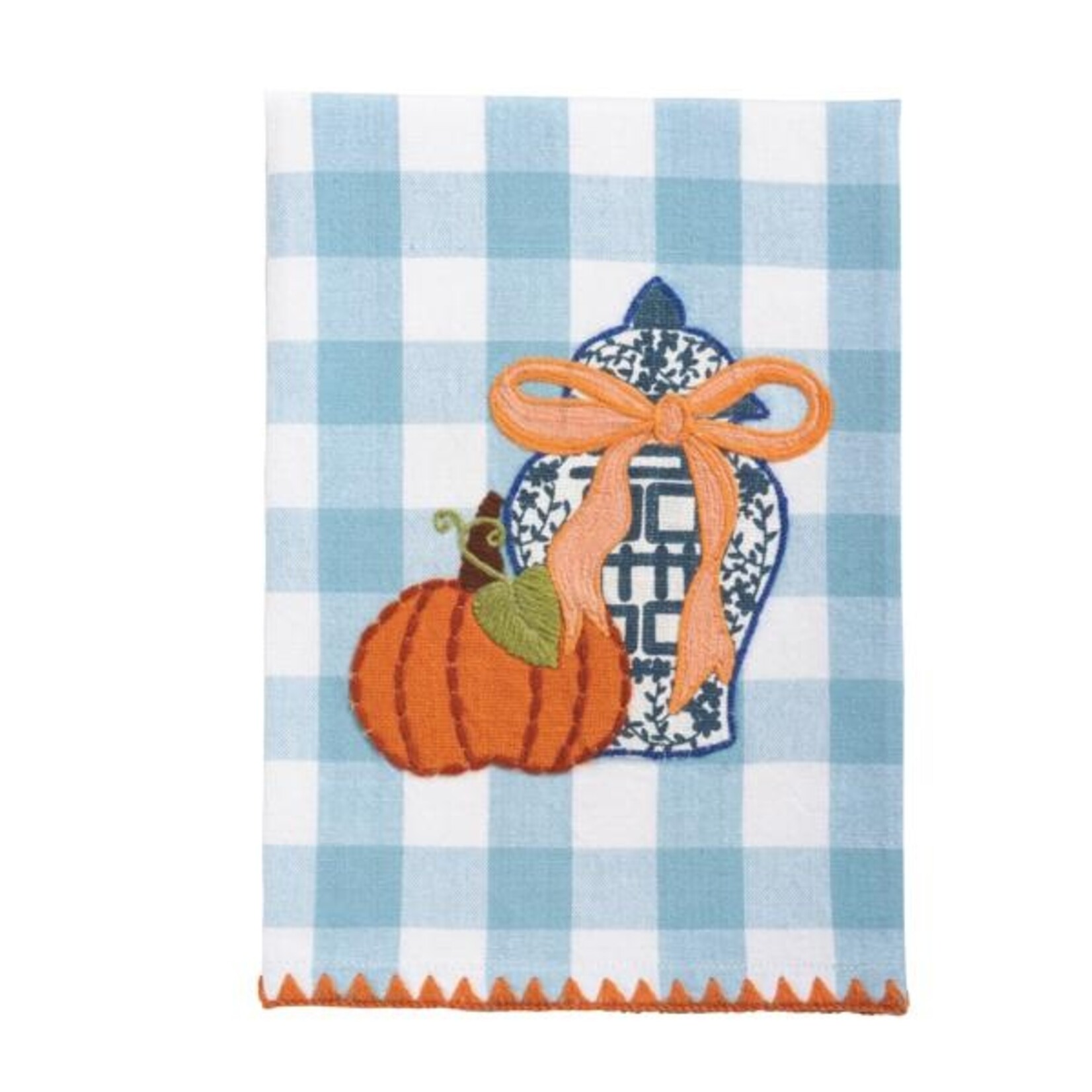Mudpie Mudpie-Gingham Pumpkin Applique Topiary Towel