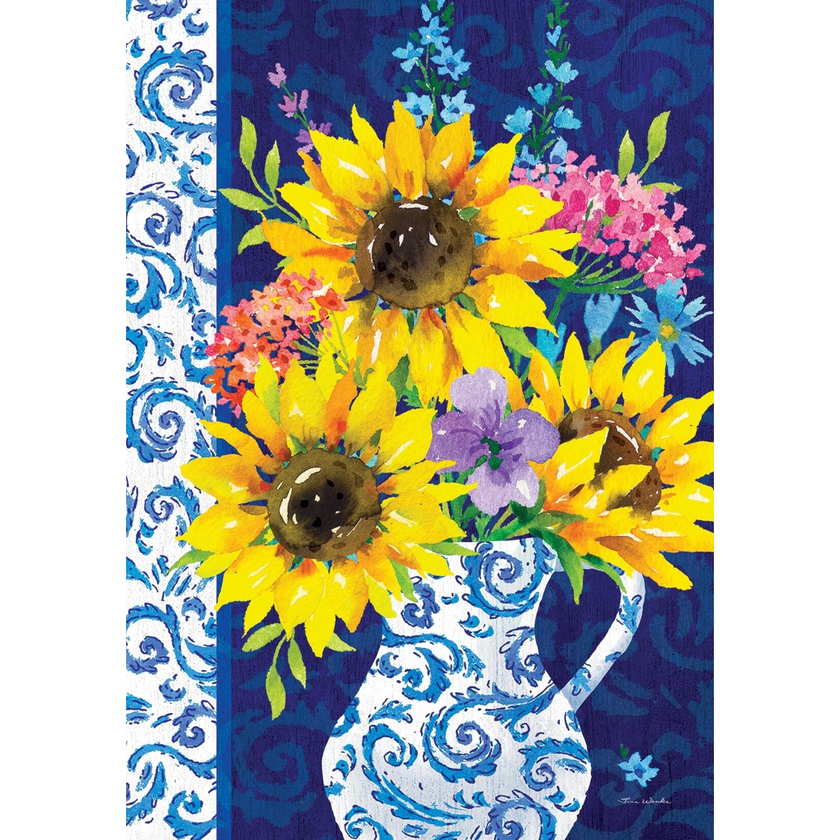 Custom Decor Custom Decor-Sunflower Chinoiserie Flag