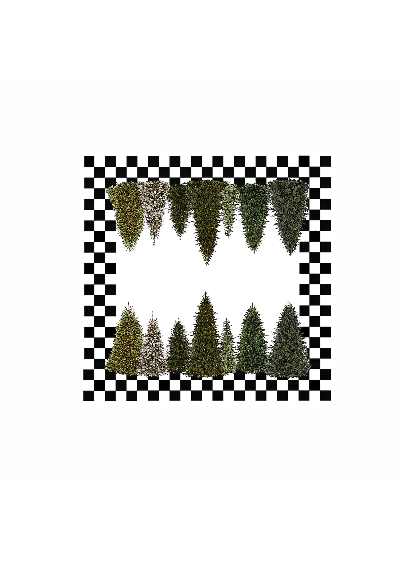 Alphie and Ollie christmas tree and checkerboard kitchen towel/table cover- 30 x 30 inches